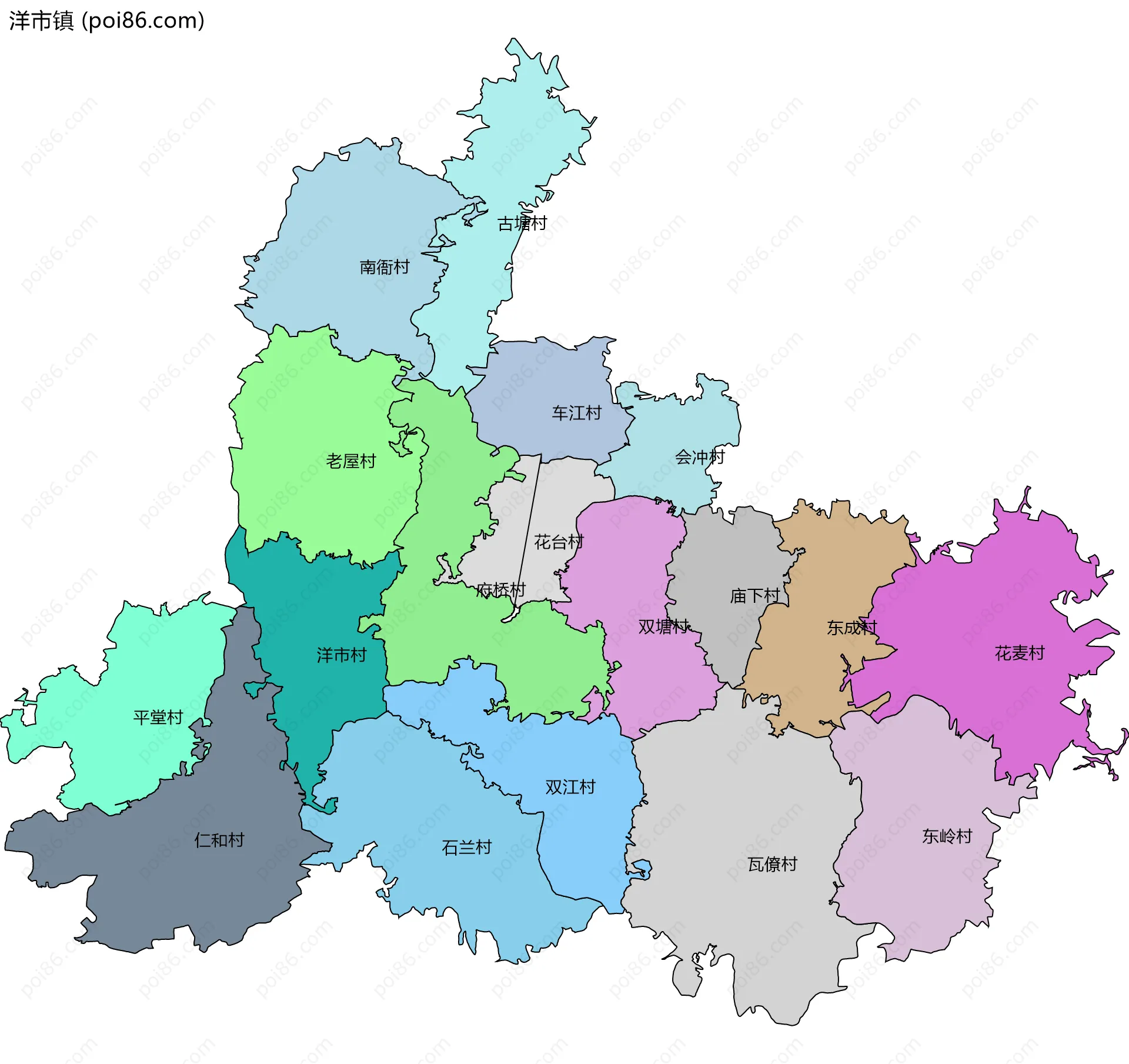 洋市镇边界地图(五级行政区划)