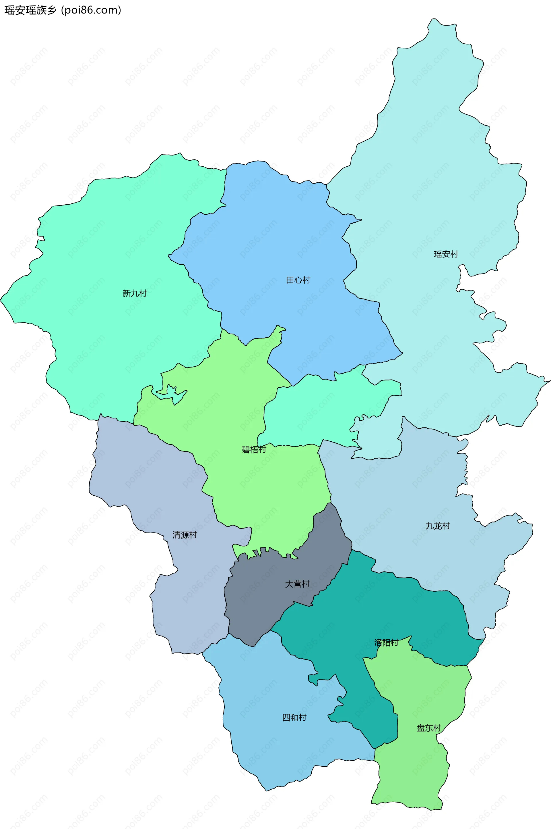 瑶安瑶族乡边界地图(五级行政区划)