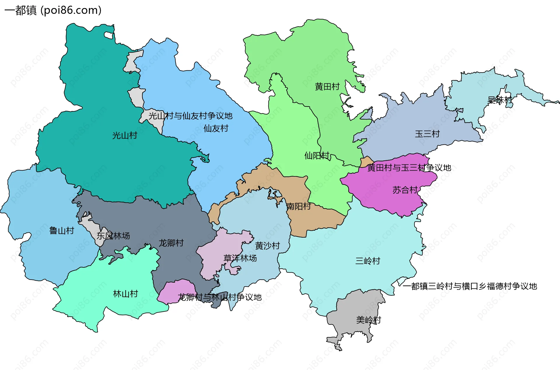 一都镇边界地图(五级行政区划)