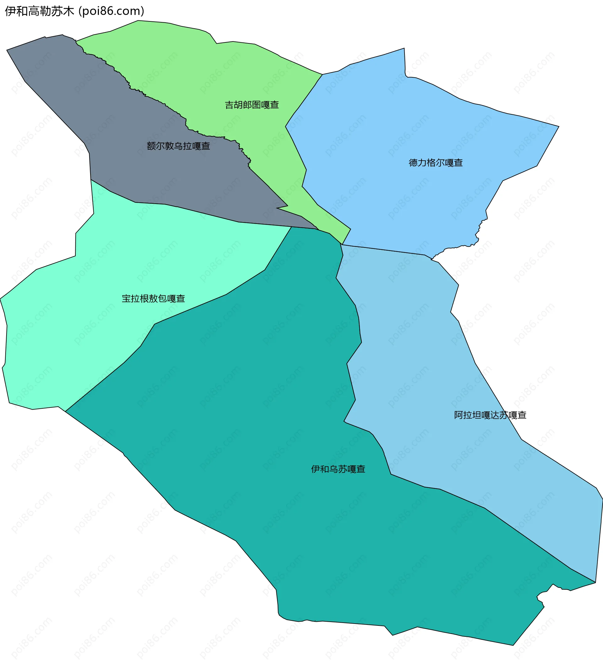 伊和高勒苏木边界地图(五级行政区划)