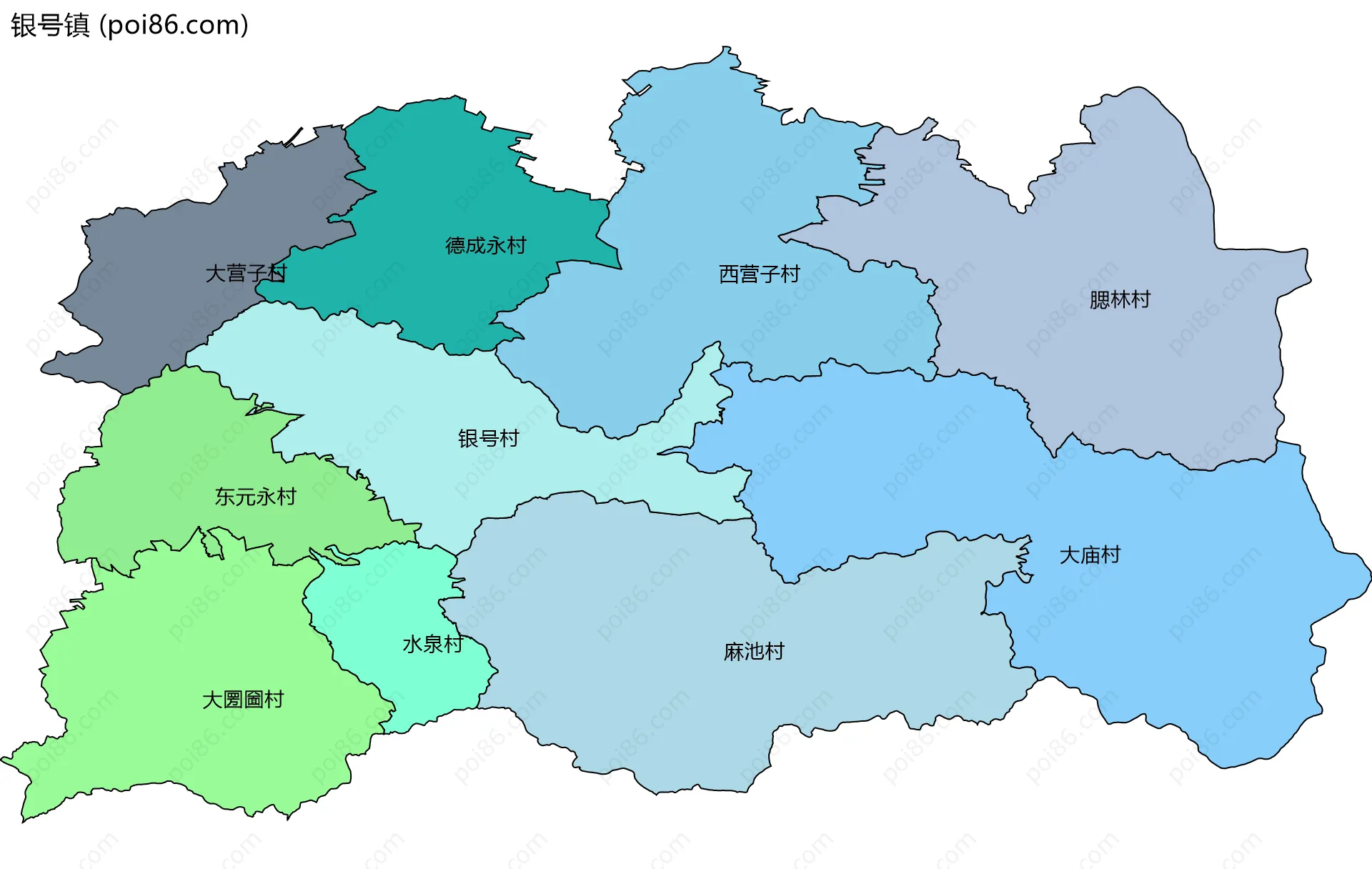 银号镇边界地图(五级行政区划)