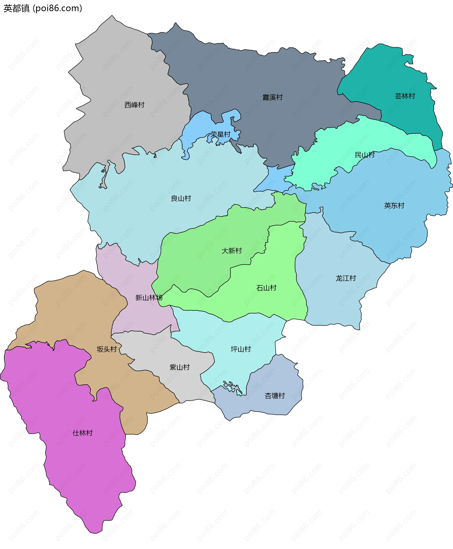 英都镇边界地图(五级行政区划)