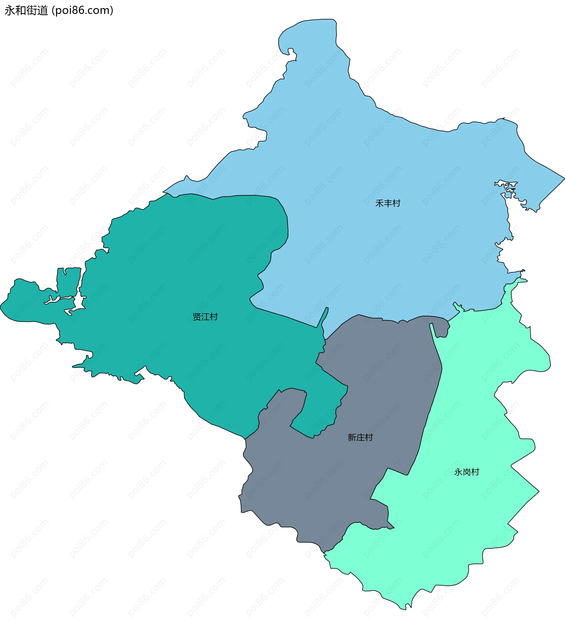 永和街道边界地图(五级行政区划)