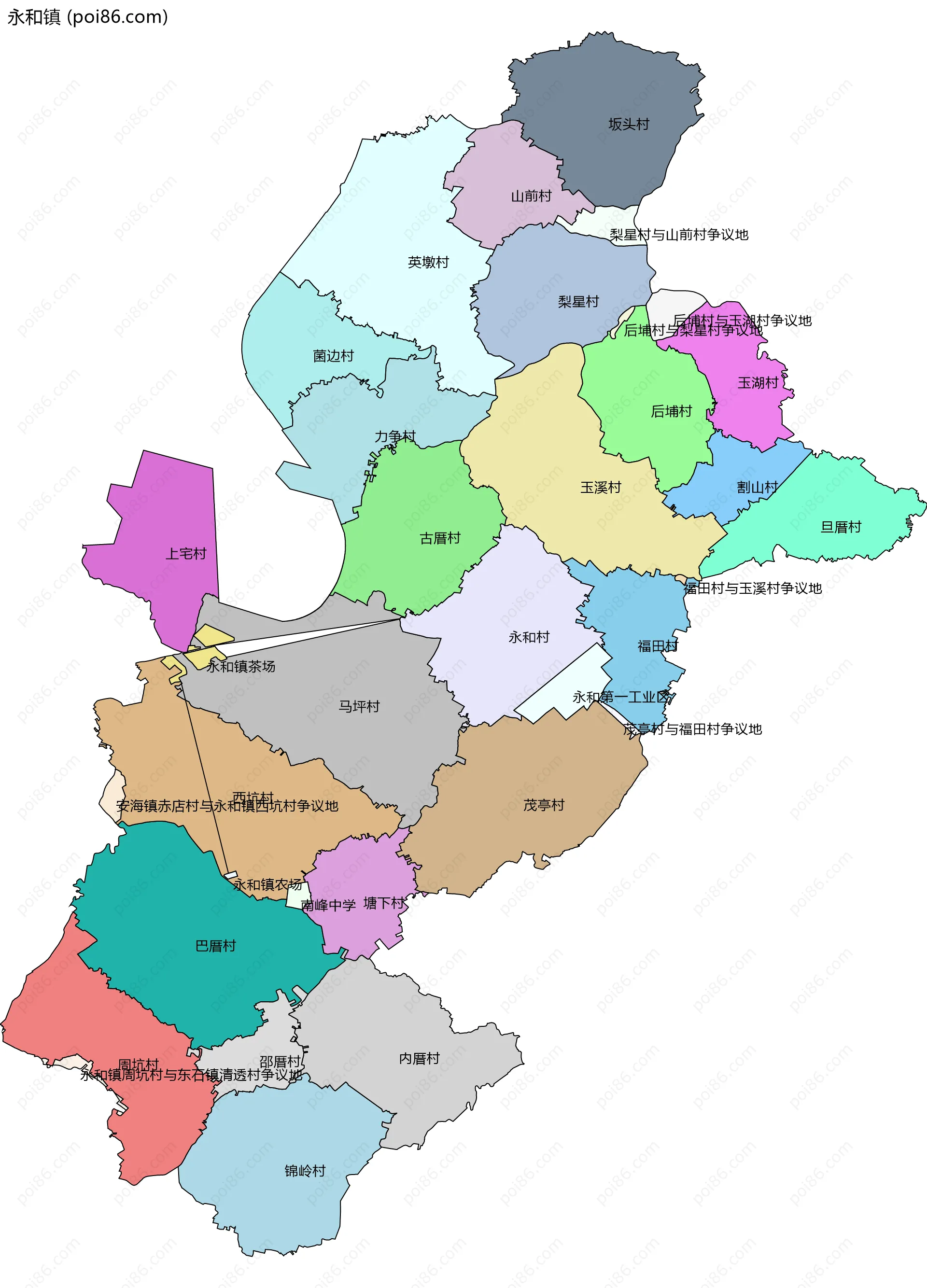 永和镇边界地图(五级行政区划)