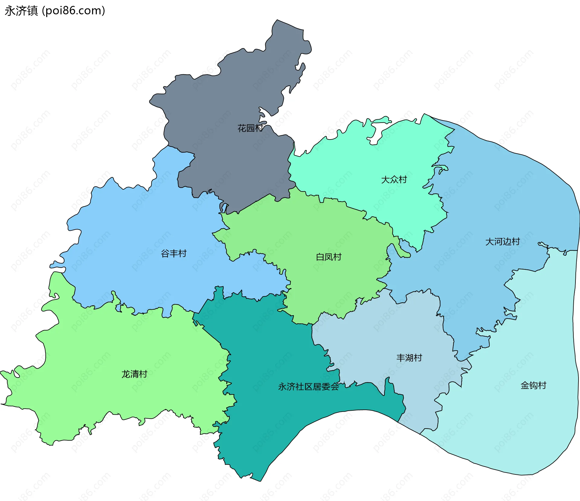 永济镇边界地图(五级行政区划)