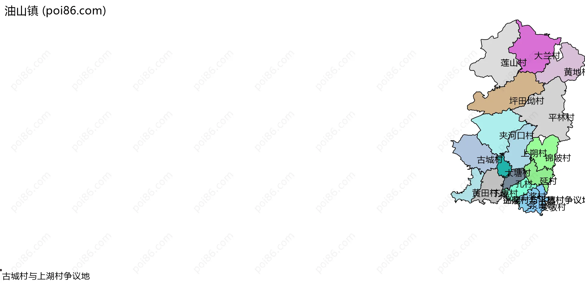 油山镇边界地图(五级行政区划)