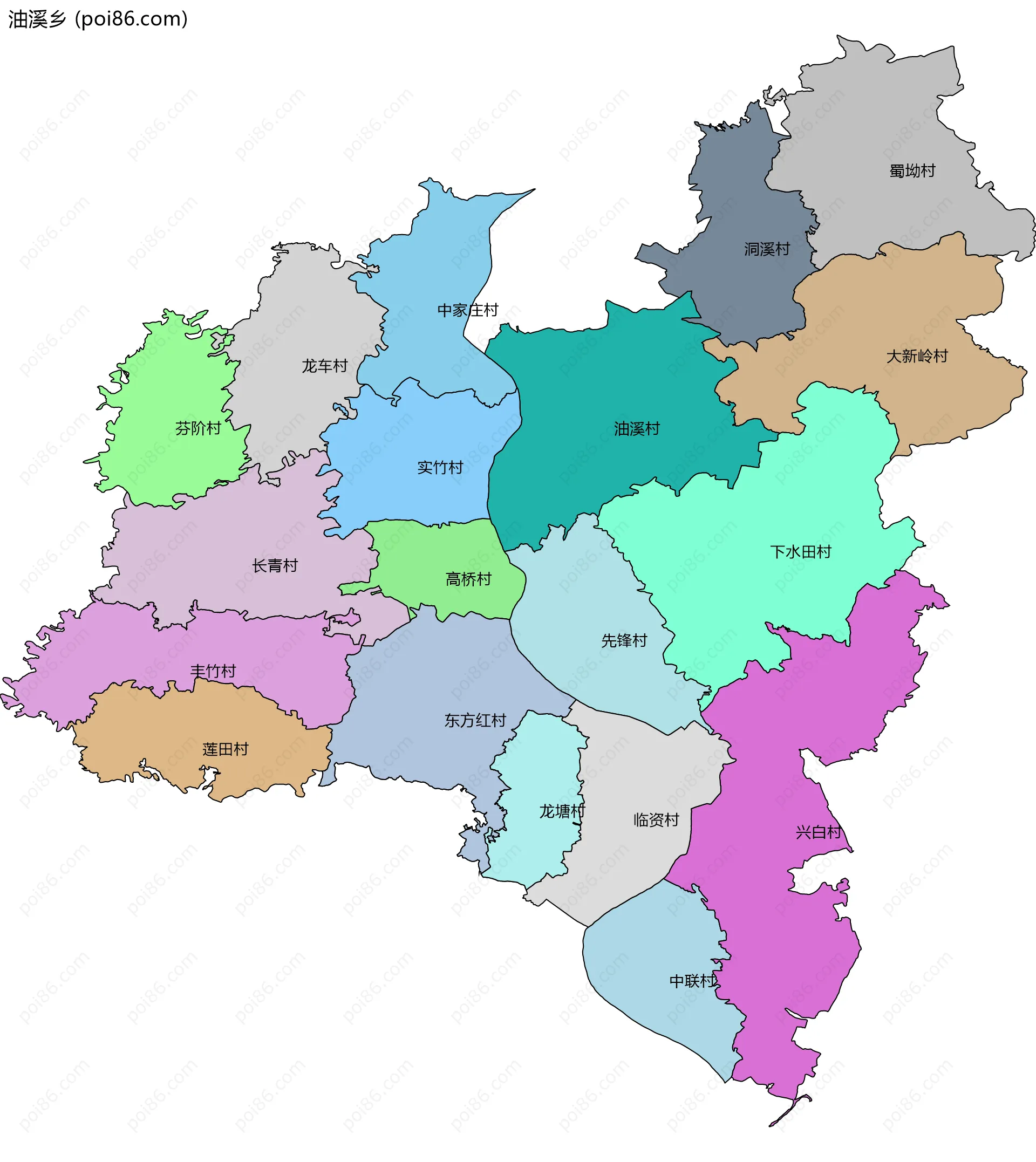 油溪乡边界地图(五级行政区划)