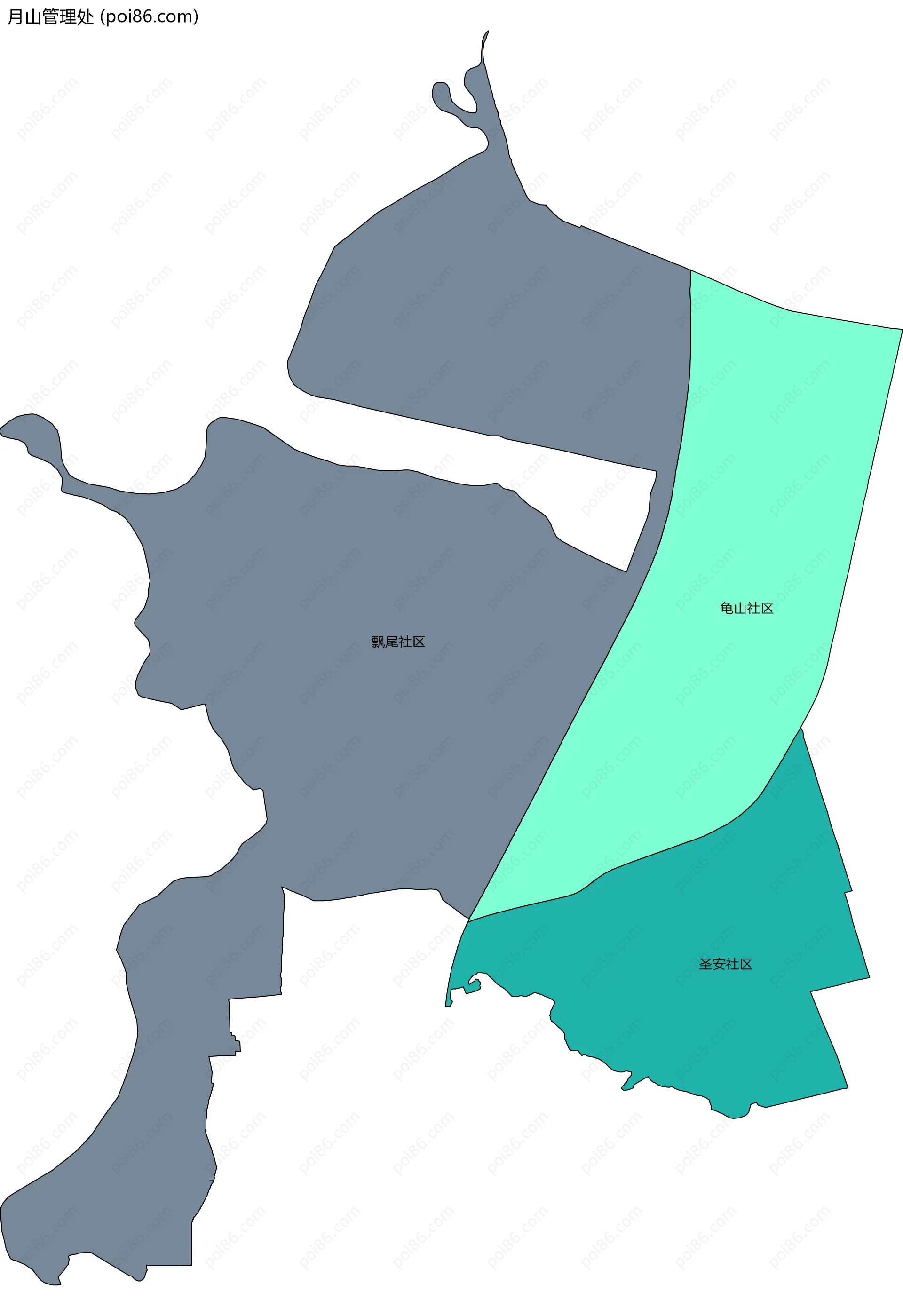 月山管理处边界地图(五级行政区划)