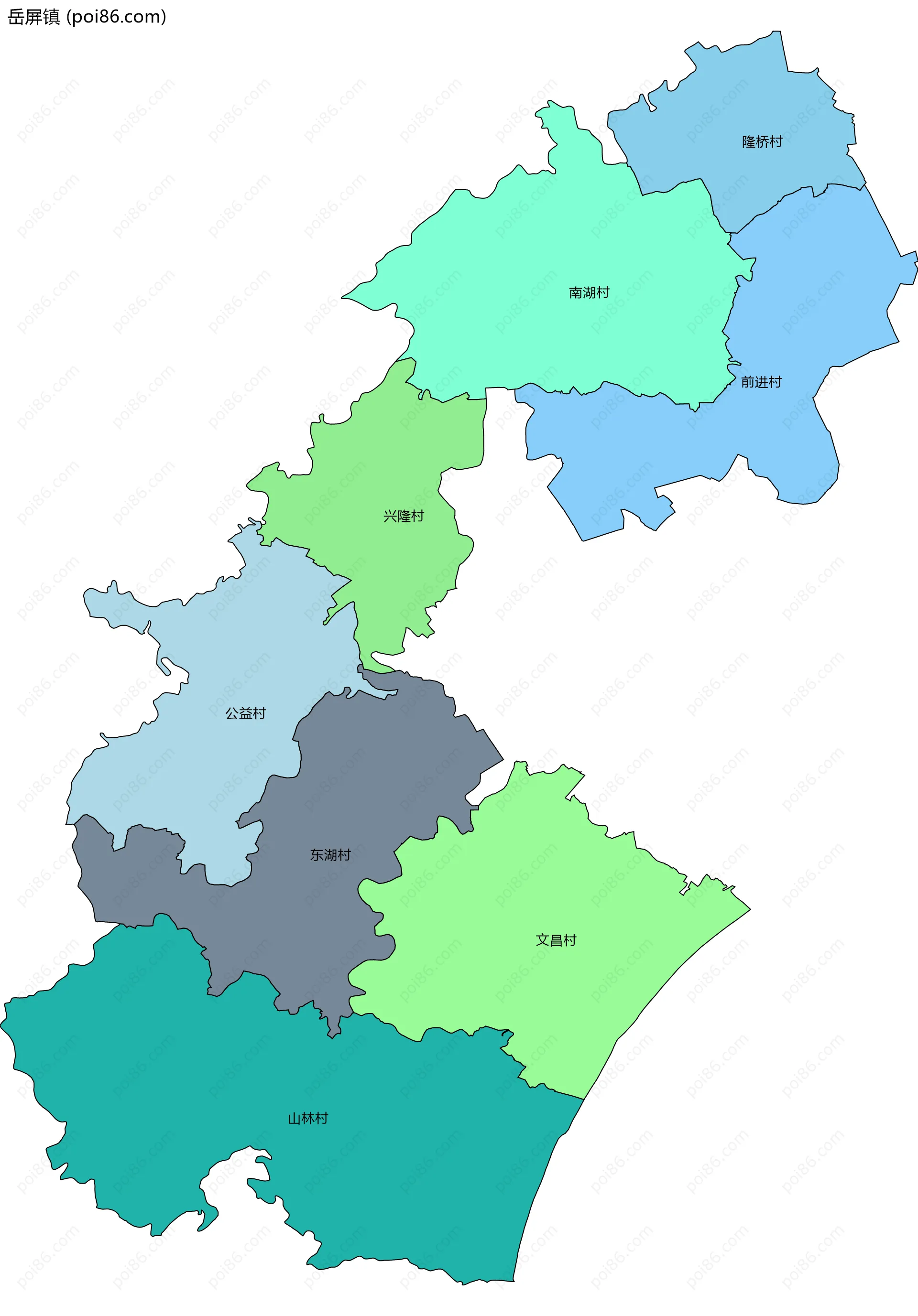 岳屏镇边界地图(五级行政区划)