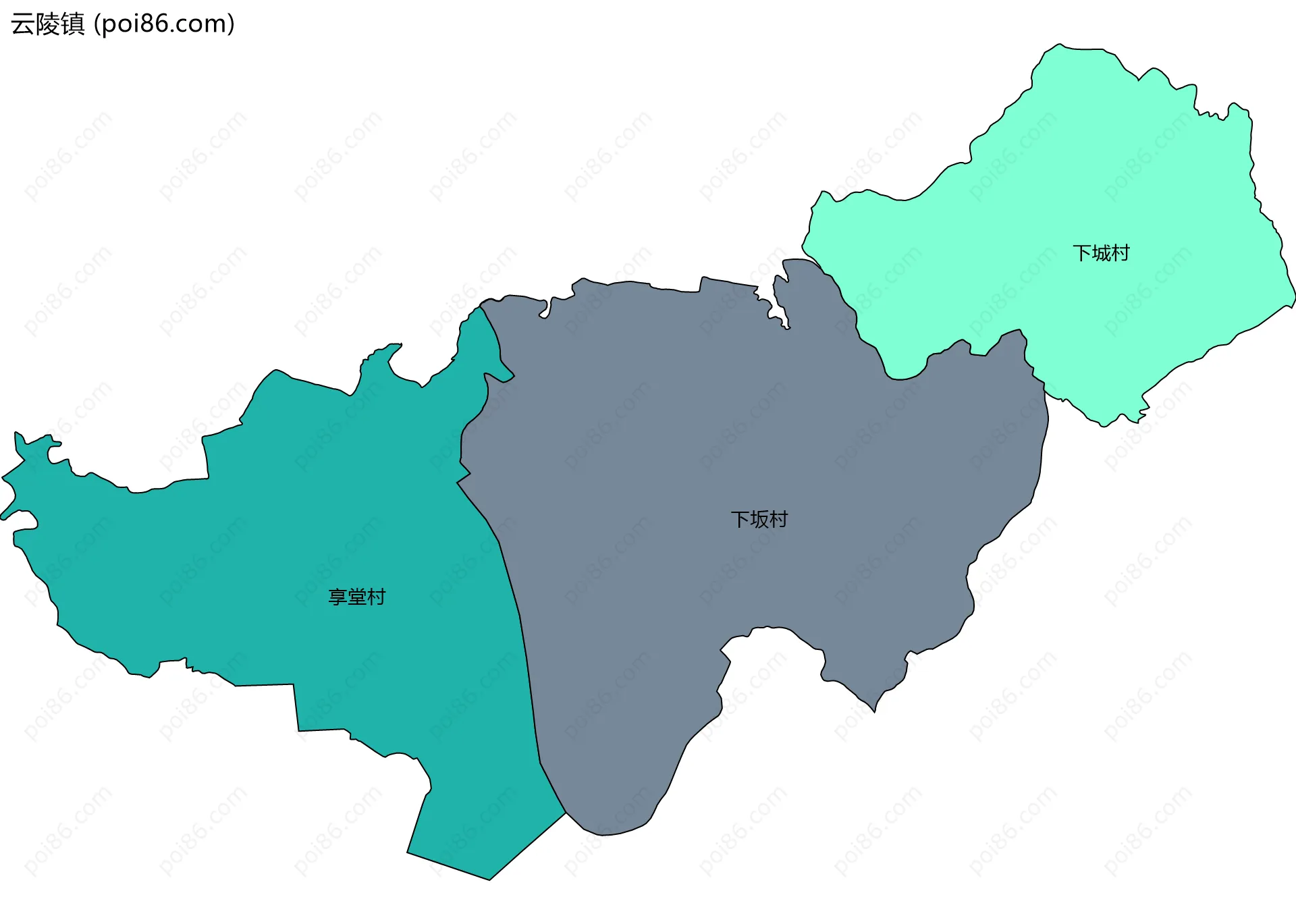 云陵镇边界地图(五级行政区划)