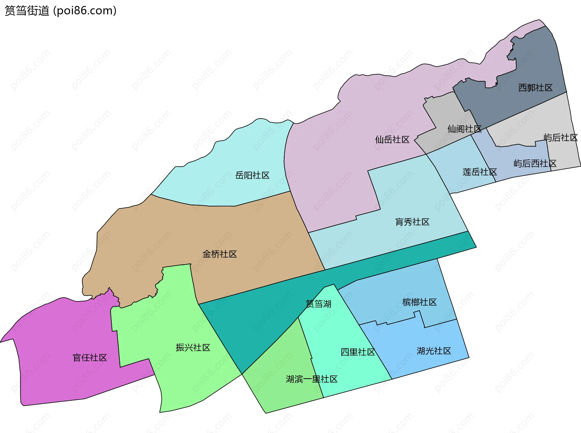 筼筜街道边界地图(五级行政区划)
