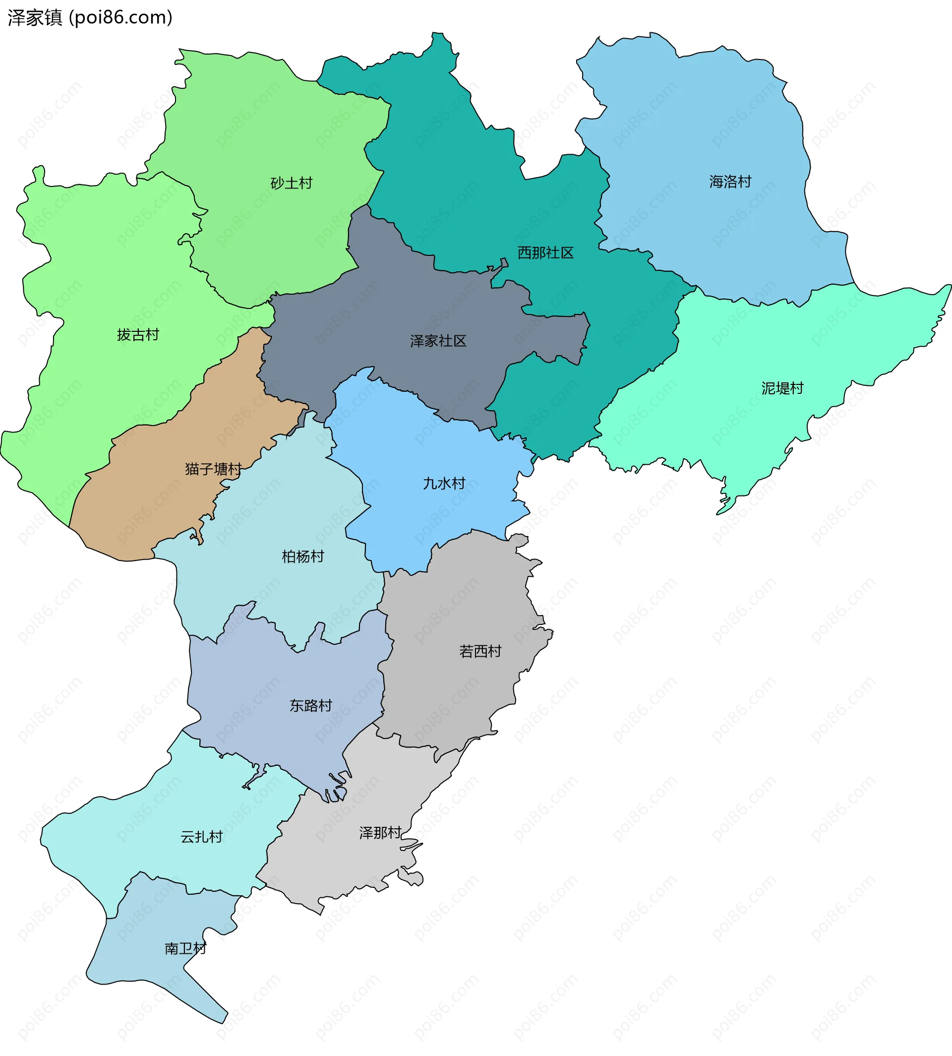 泽家镇边界地图(五级行政区划)