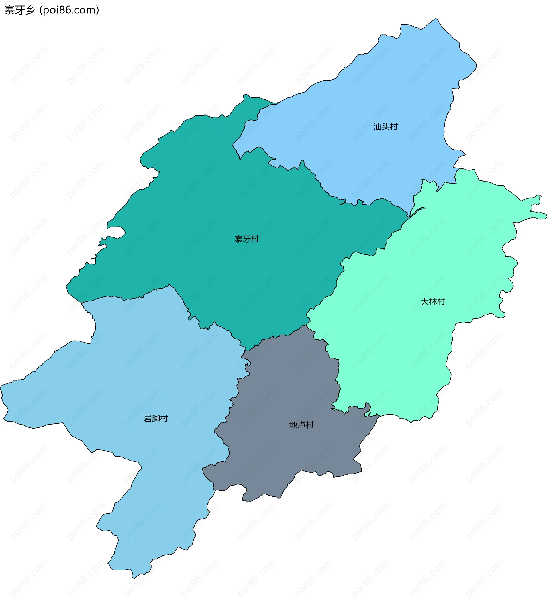 寨牙乡边界地图(五级行政区划)