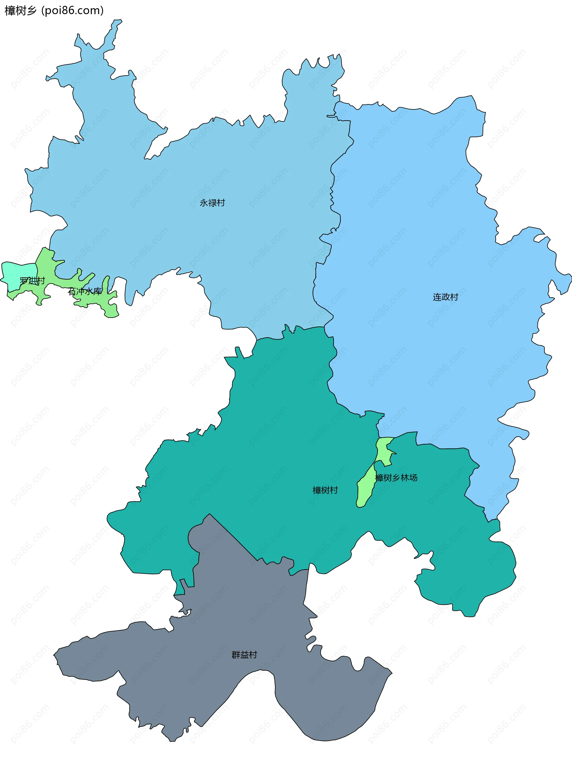 樟树乡边界地图(五级行政区划)