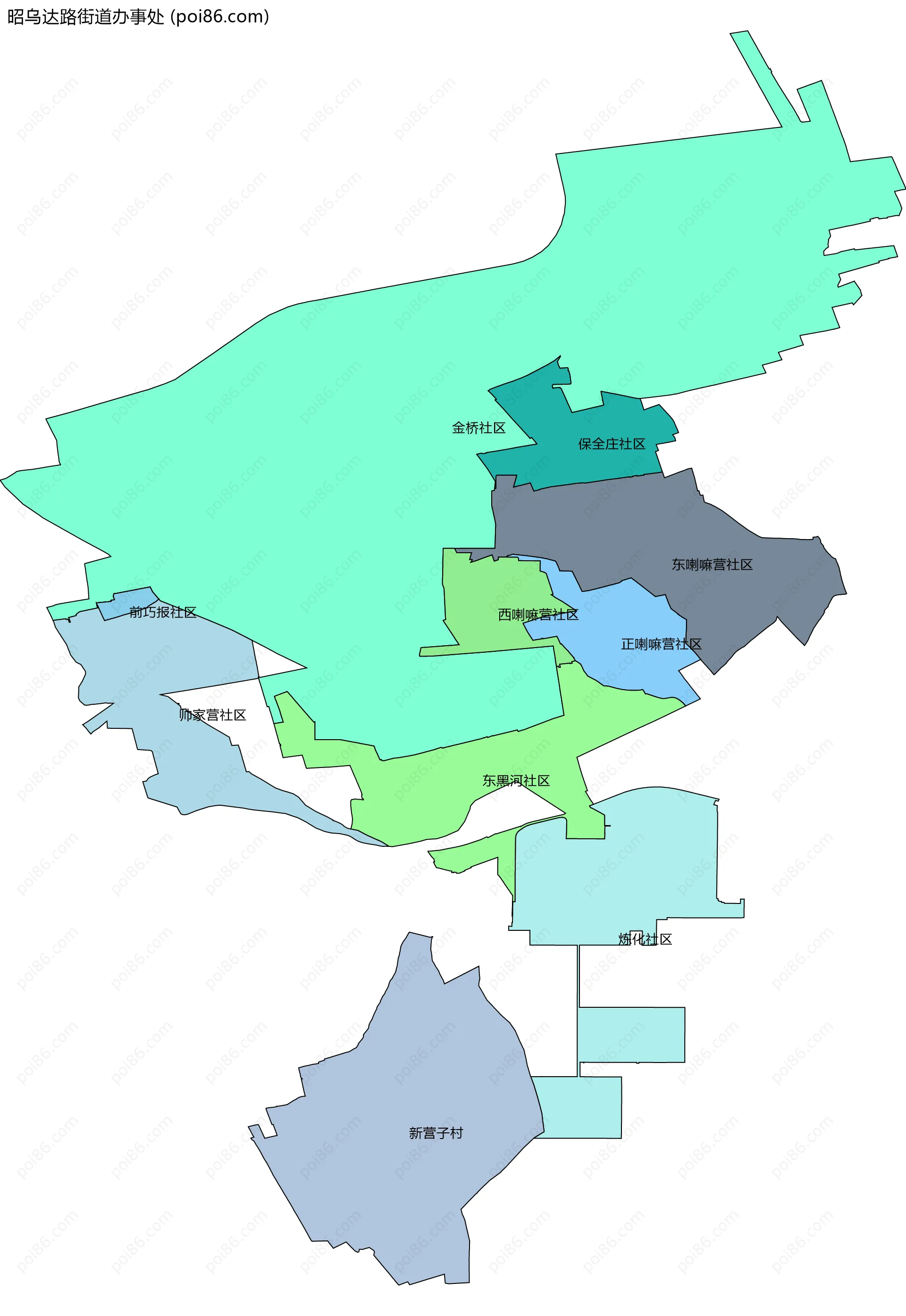 昭乌达路街道办事处边界地图(五级行政区划)