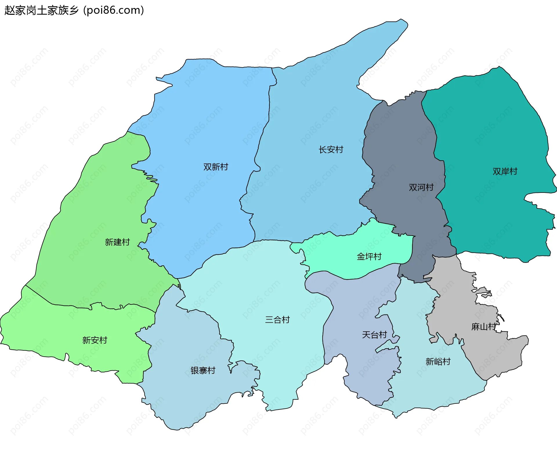赵家岗土家族乡边界地图(五级行政区划)