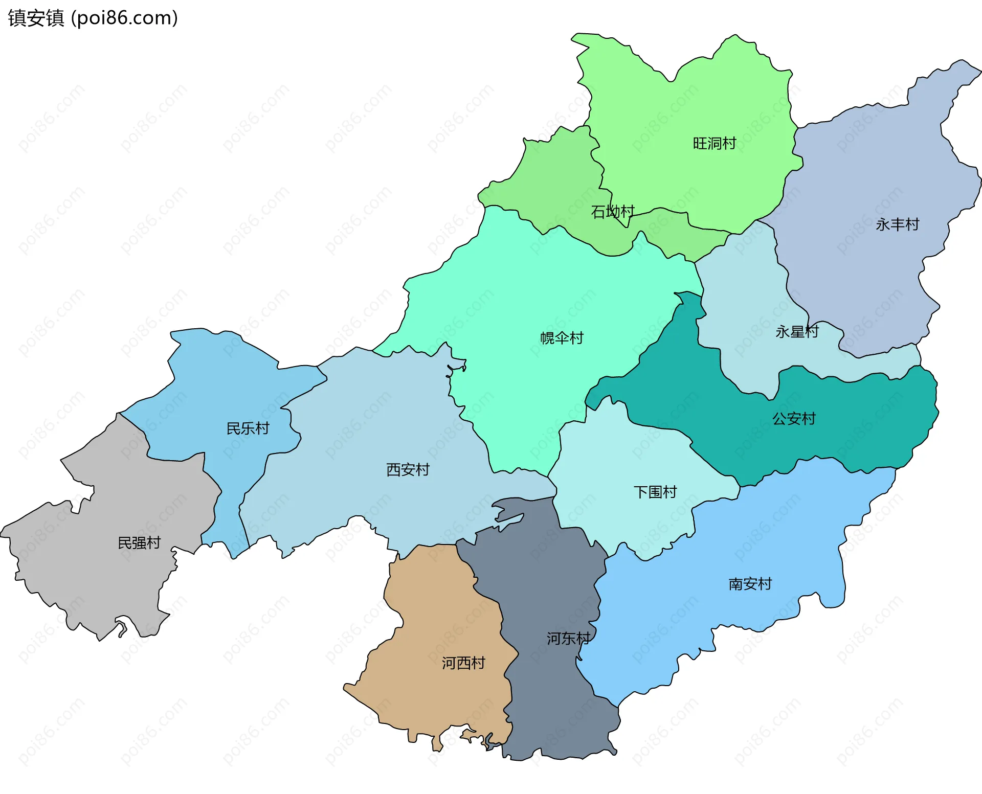 镇安镇边界地图(五级行政区划)
