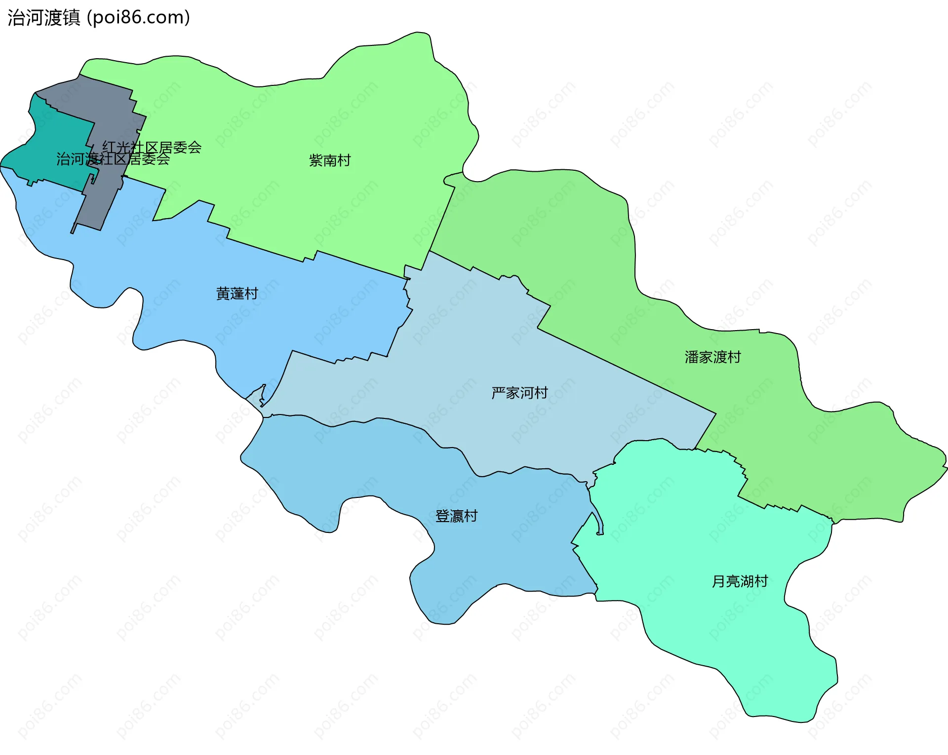 治河渡镇边界地图(五级行政区划)