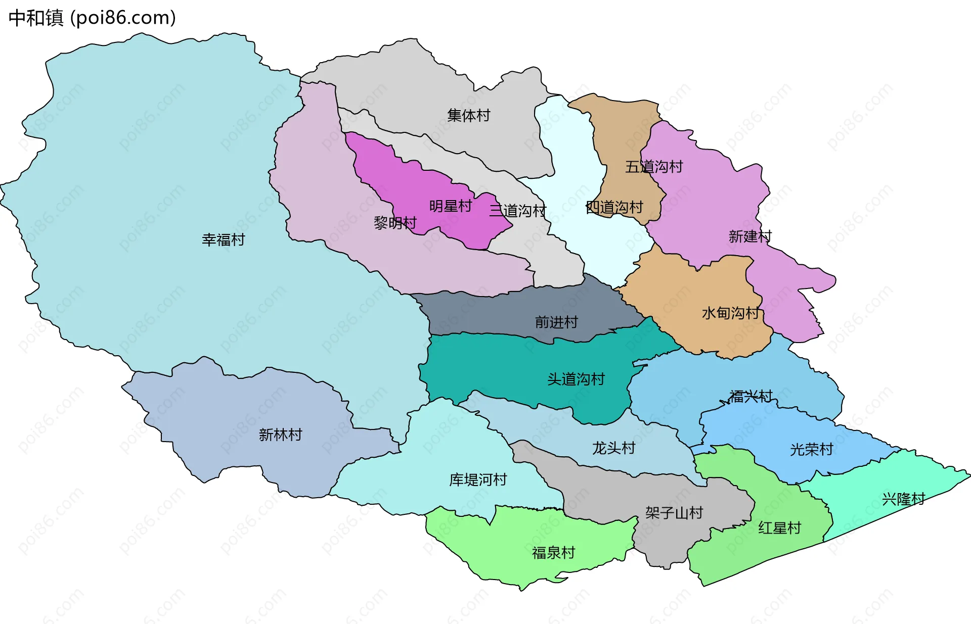中和镇边界地图(五级行政区划)