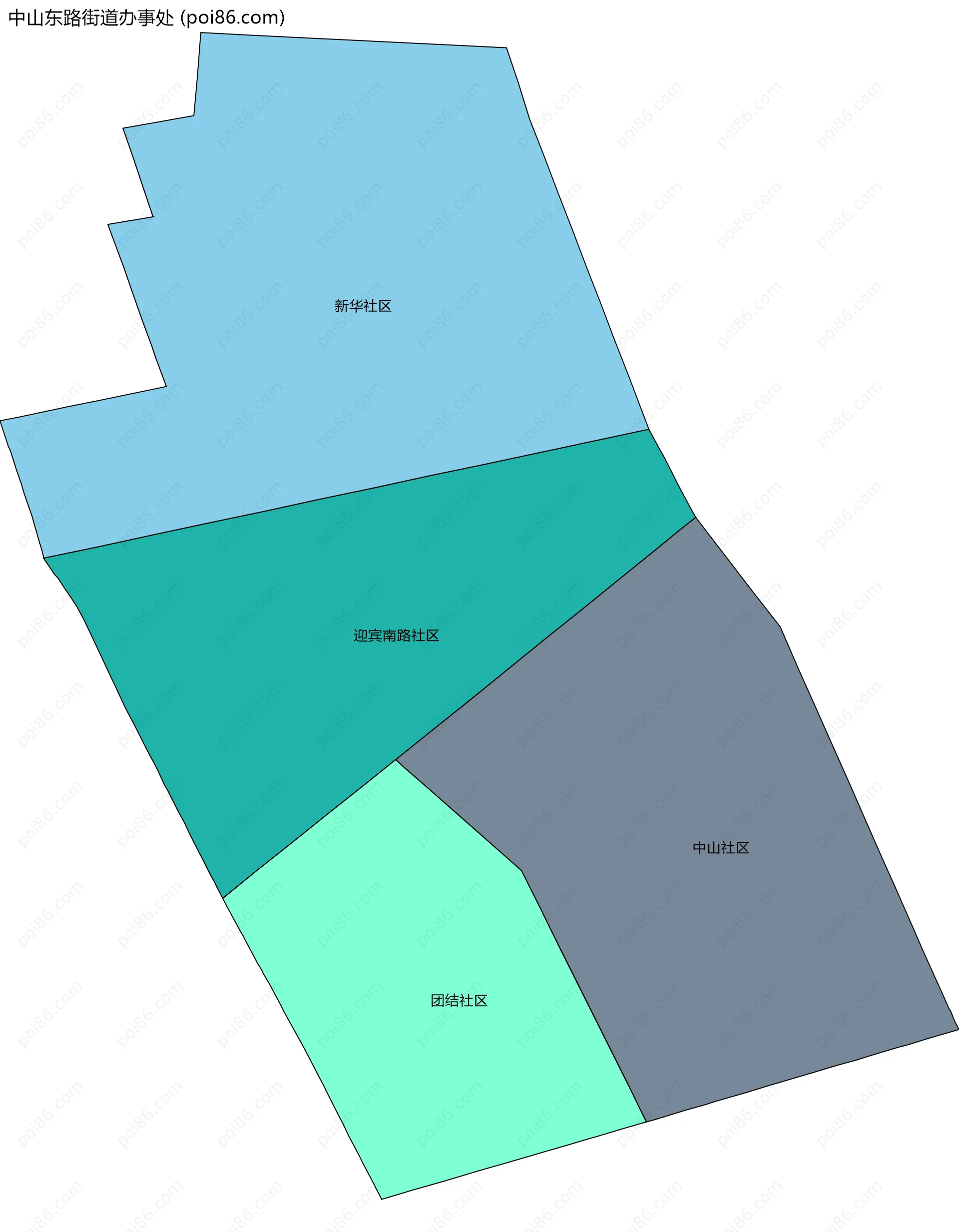中山东路街道办事处边界地图(五级行政区划)