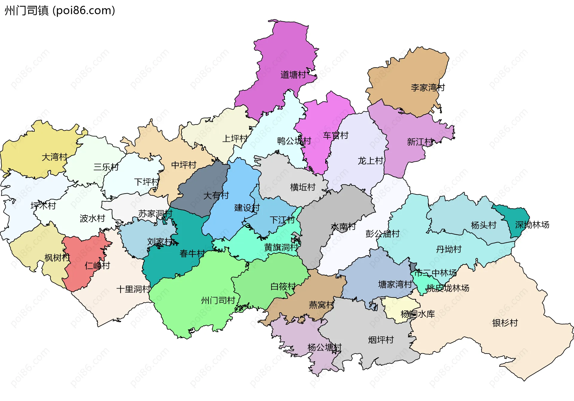 州门司镇边界地图(五级行政区划)