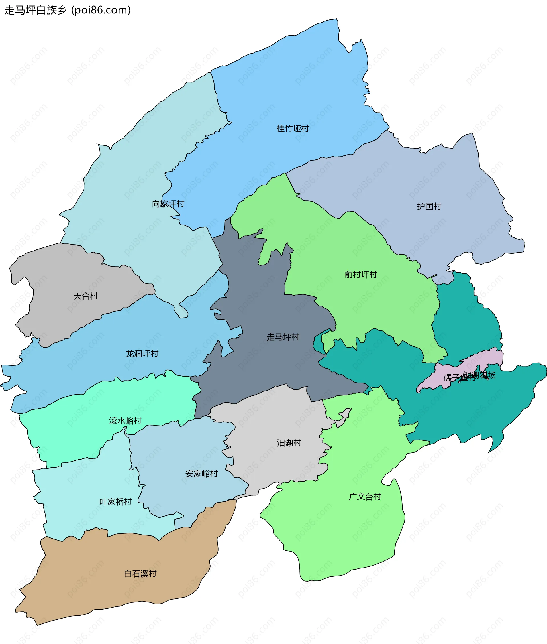 走马坪白族乡边界地图(五级行政区划)