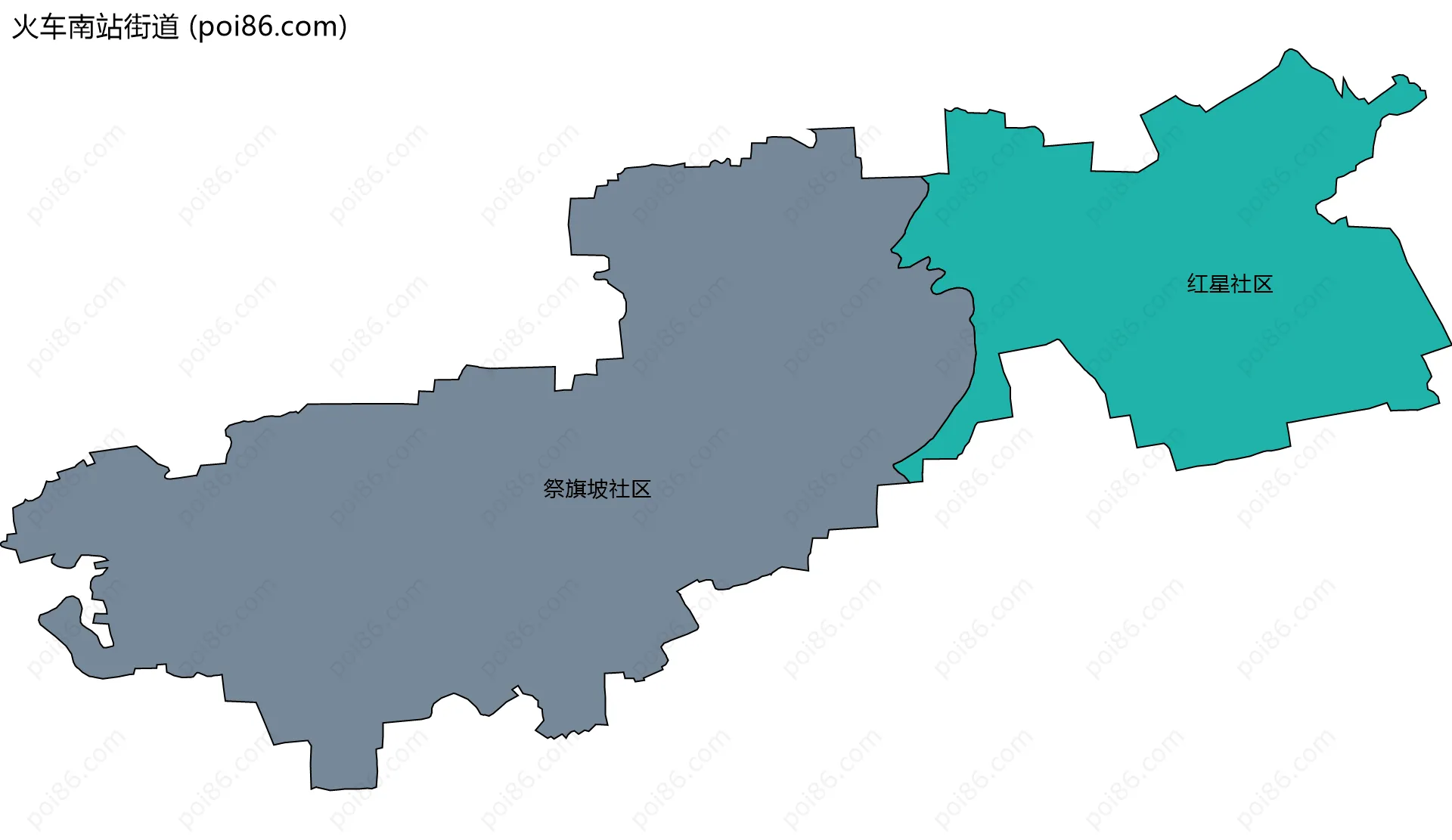 火车南站街道边界地图(五级行政区划)