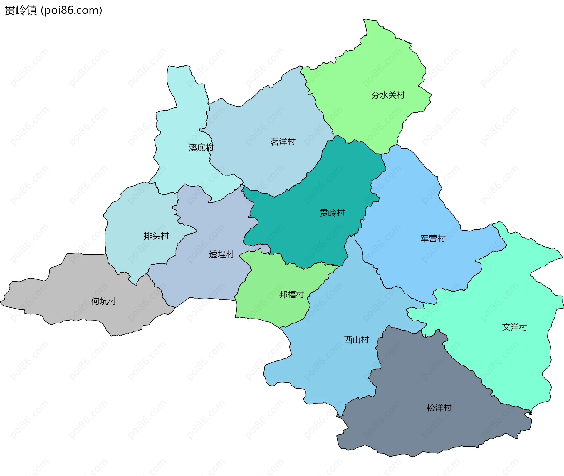 贯岭镇边界地图(五级行政区划)