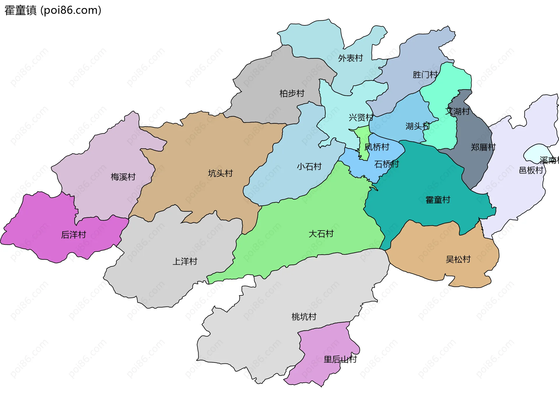 霍童镇边界地图(五级行政区划)