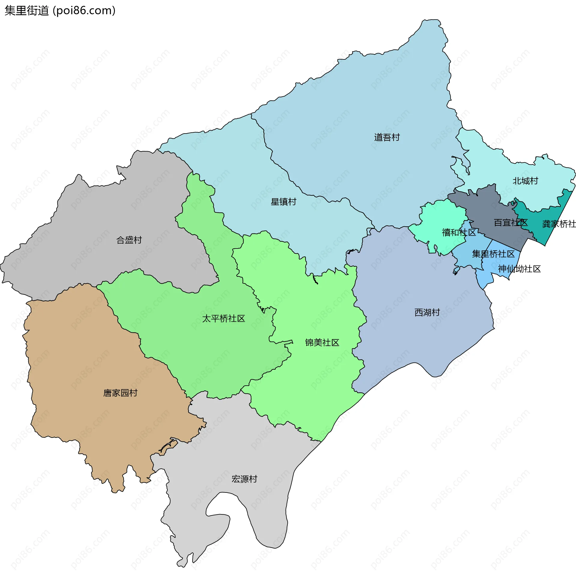 集里街道边界地图(五级行政区划)