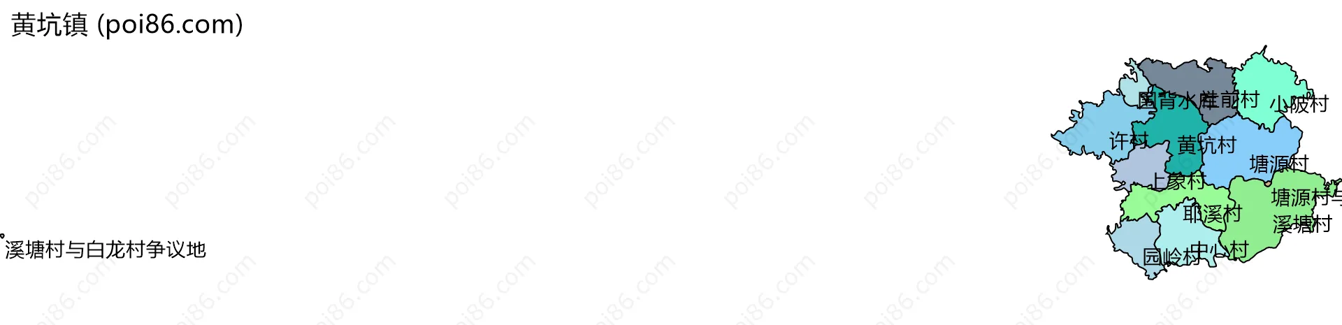 黄坑镇边界地图(五级行政区划)
