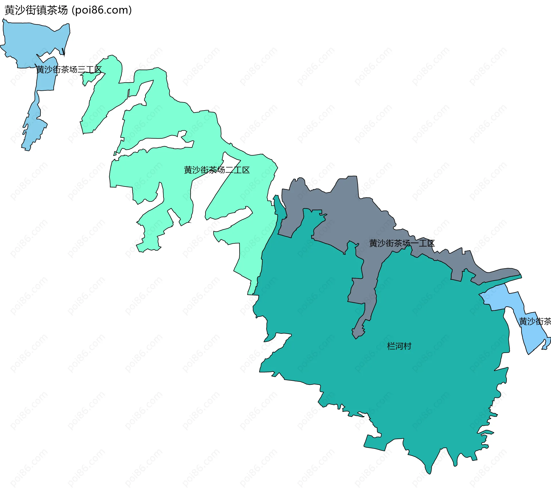 黄沙街镇茶场边界地图(五级行政区划)