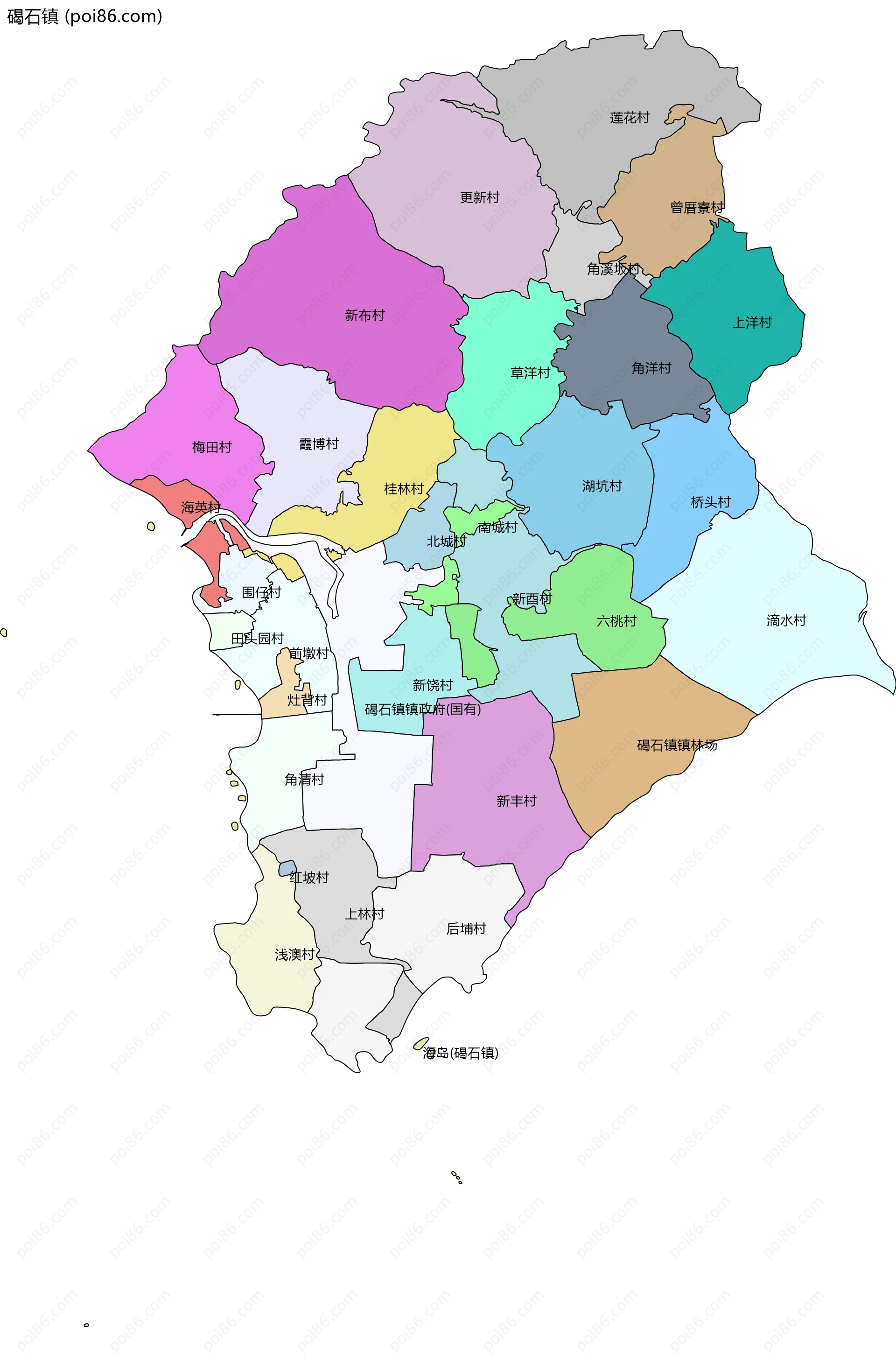 碣石镇边界地图(五级行政区划)