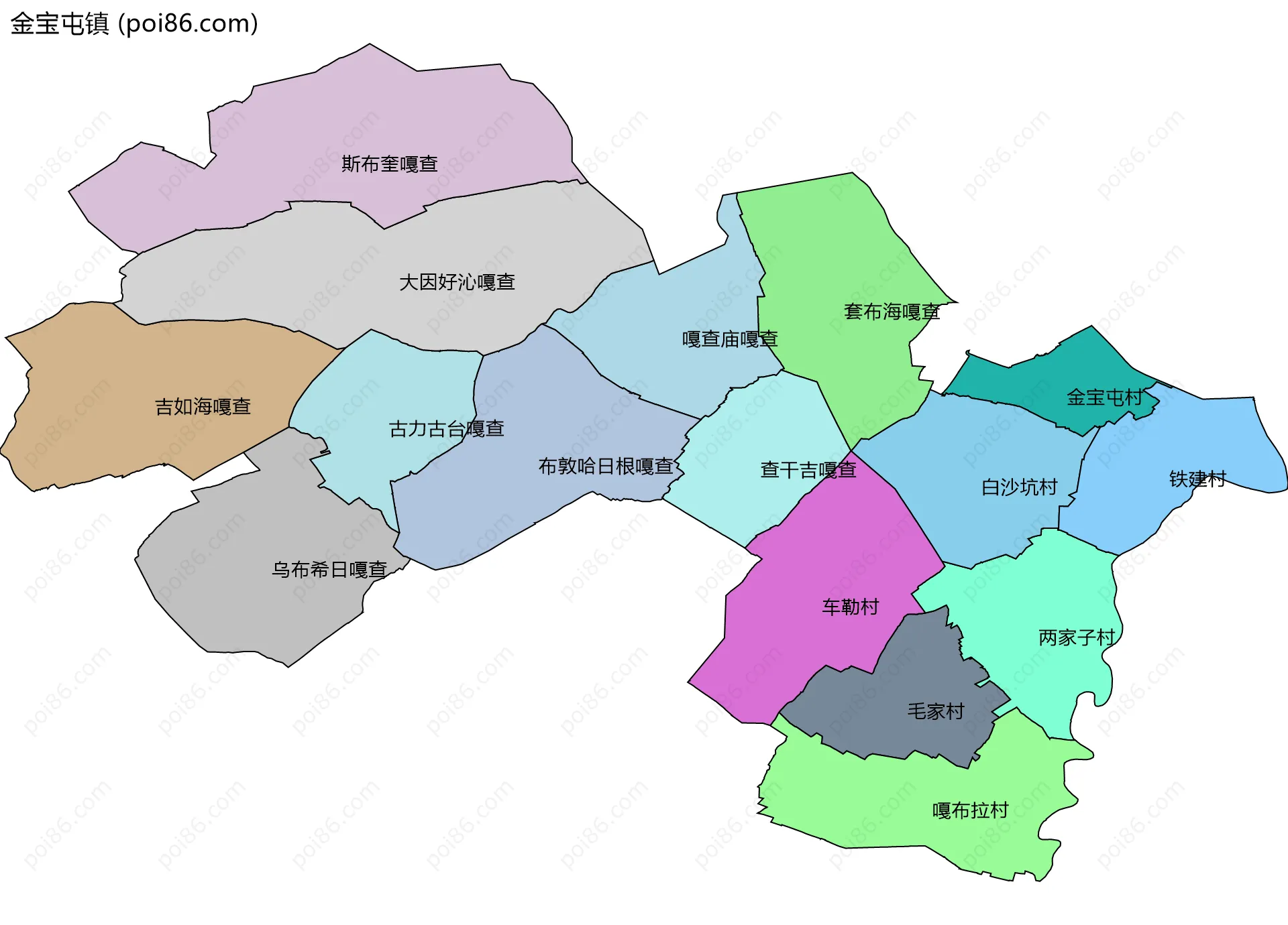 金宝屯镇边界地图(五级行政区划)