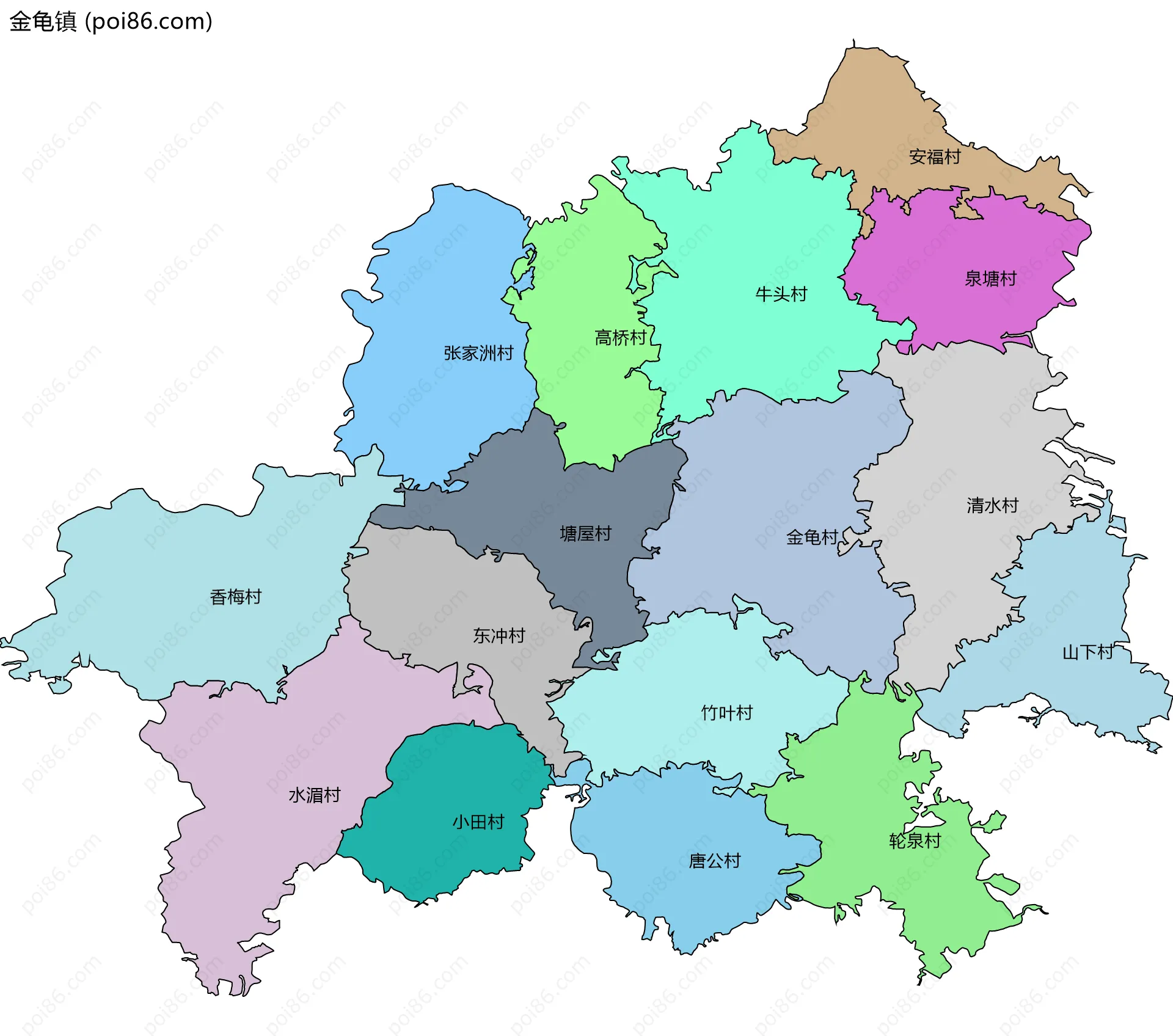 金龟镇边界地图(五级行政区划)