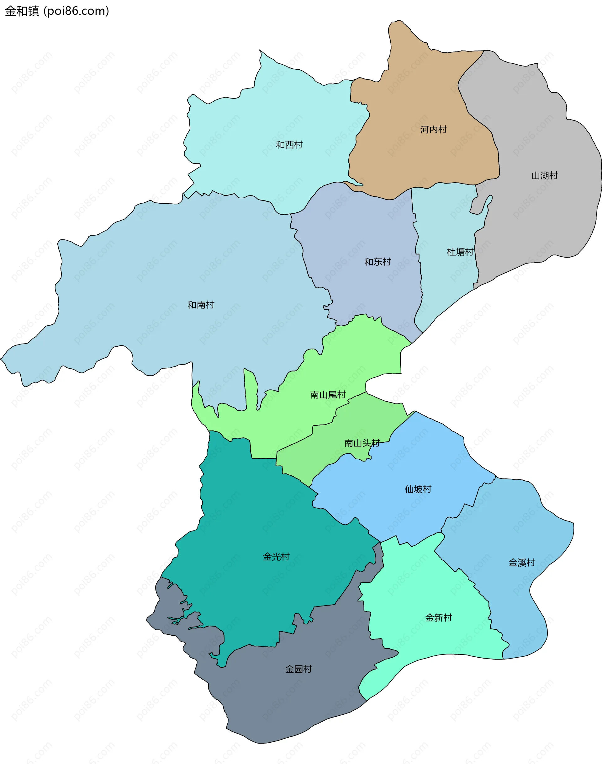 金和镇边界地图(五级行政区划)