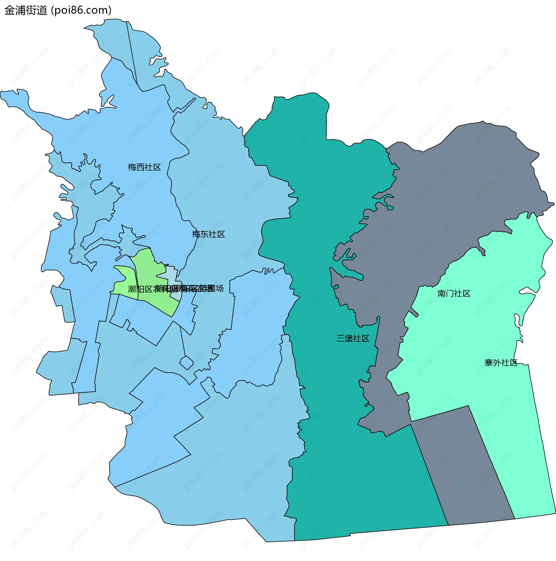 金浦街道边界地图(五级行政区划)