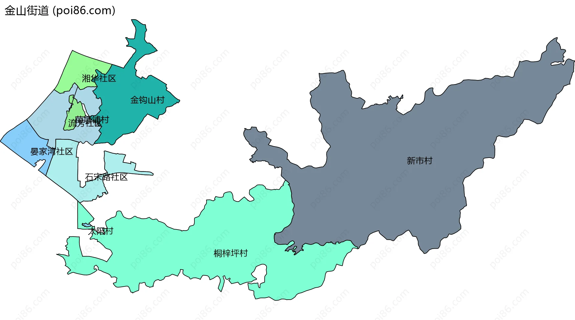 金山街道边界地图(五级行政区划)