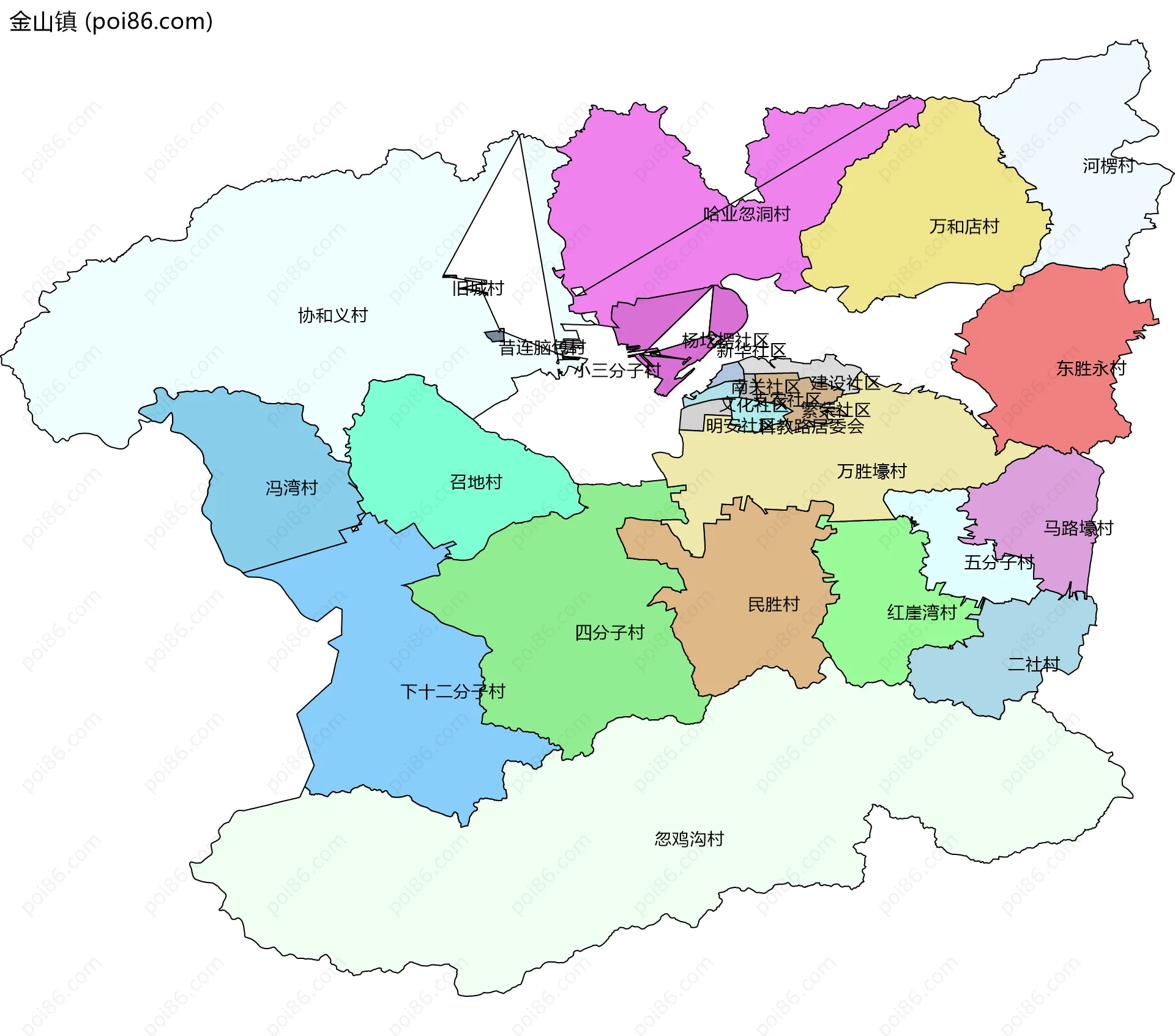 金山镇边界地图(五级行政区划)