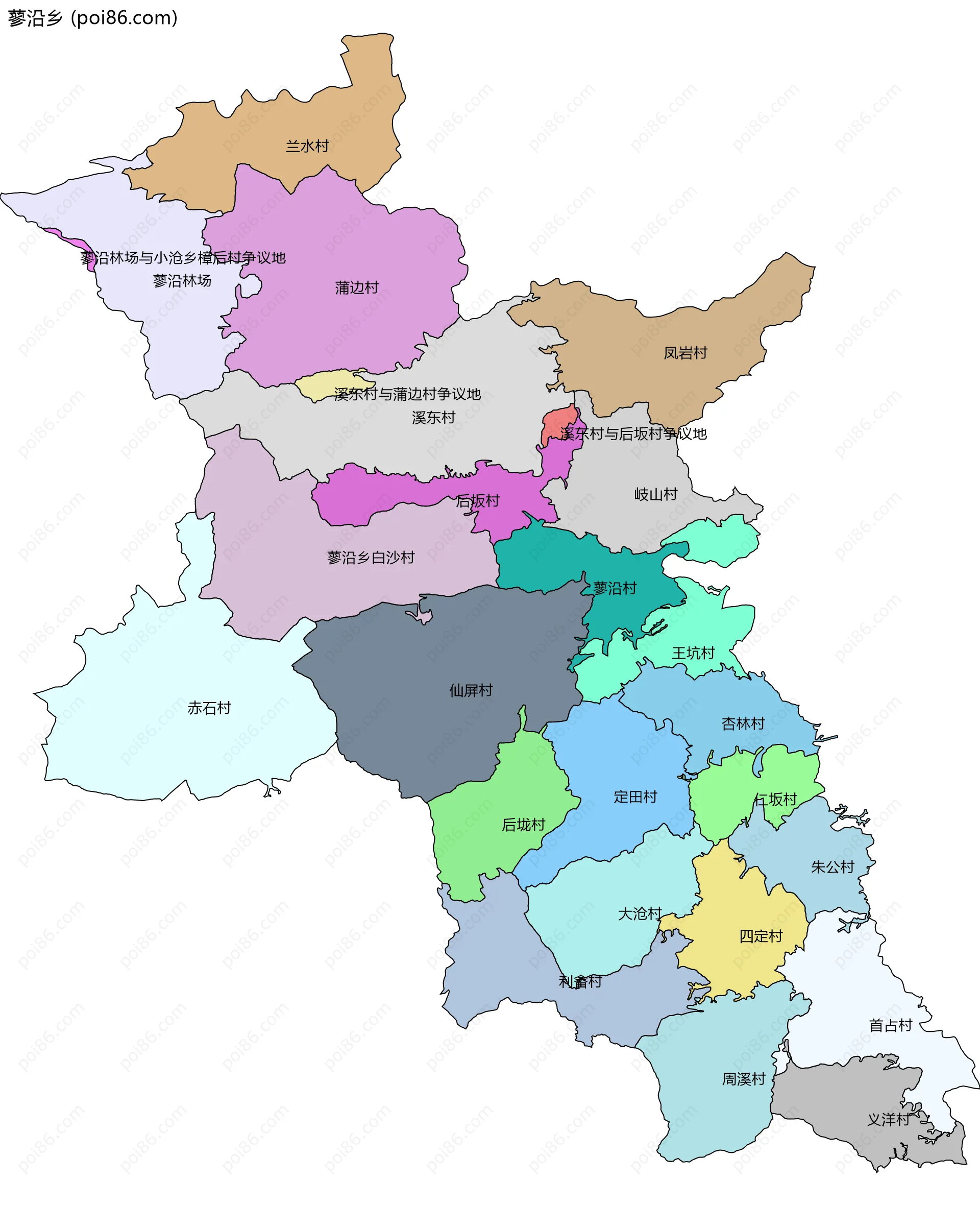 蓼沿乡边界地图(五级行政区划)