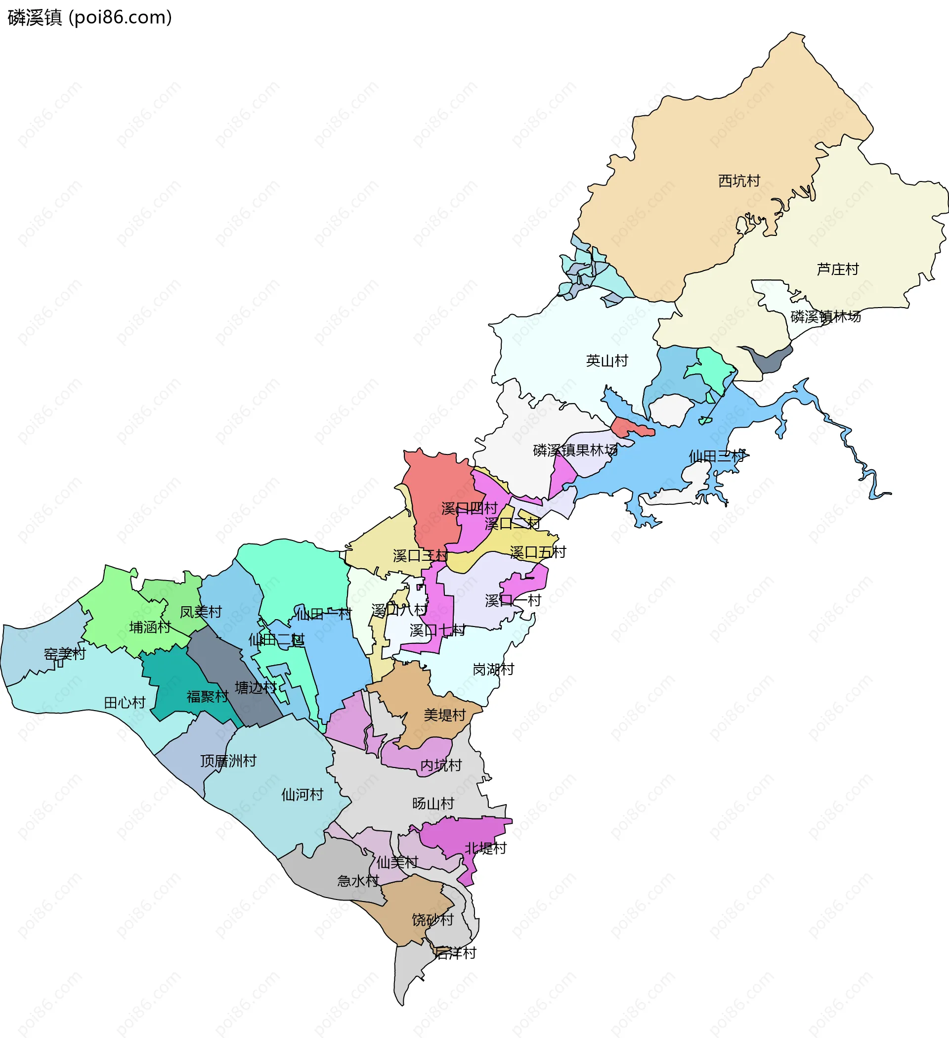 磷溪镇边界地图(五级行政区划)