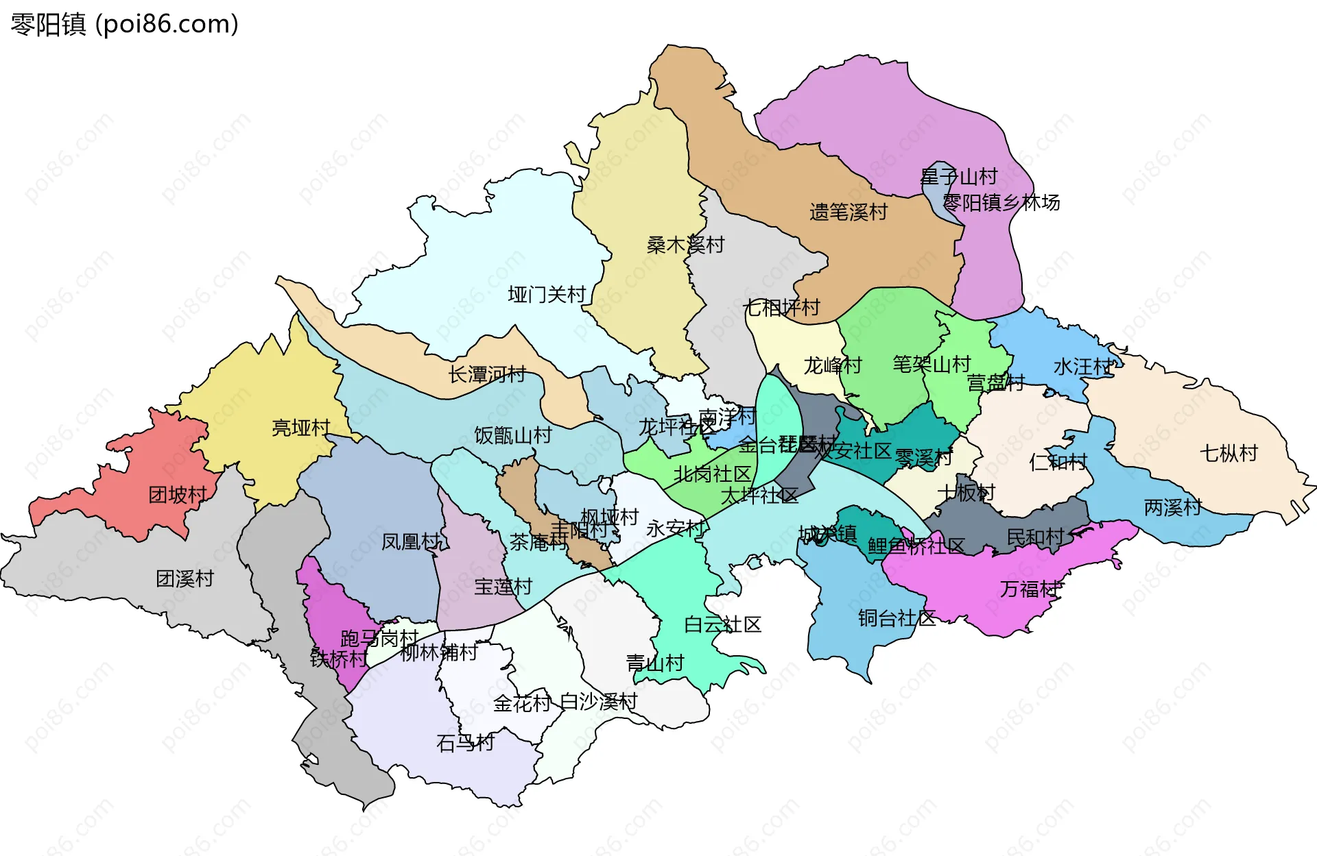 零阳镇边界地图(五级行政区划)