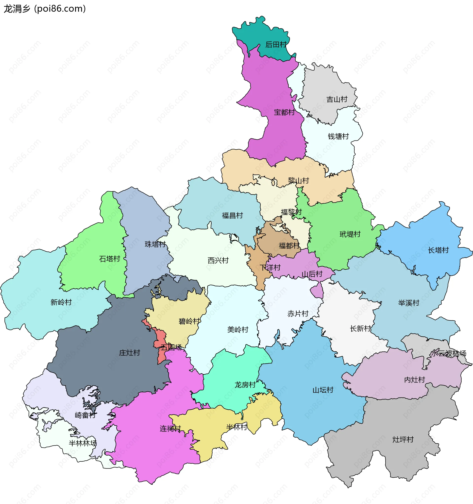 龙涓乡边界地图(五级行政区划)