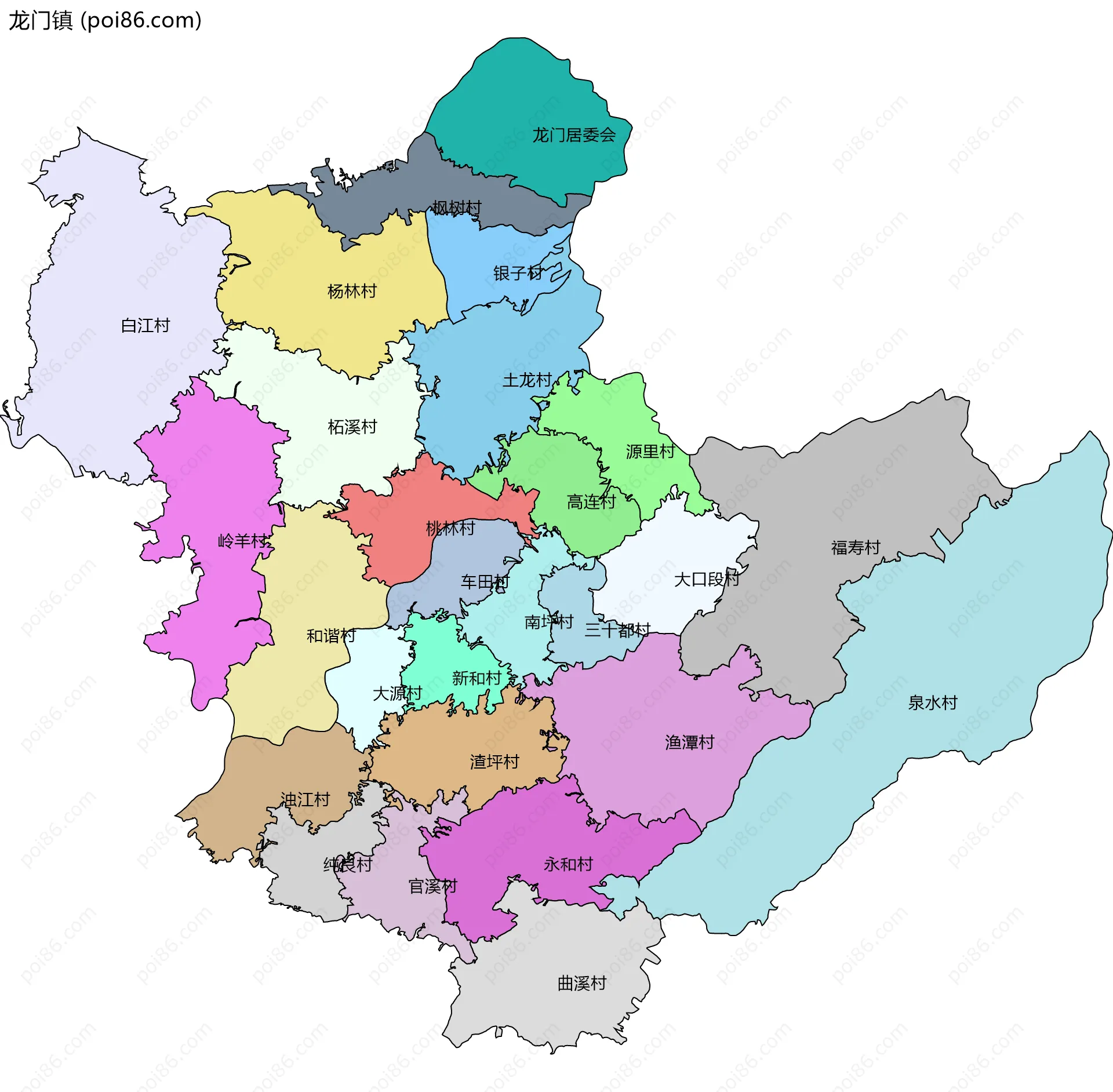 龙门镇边界地图(五级行政区划)