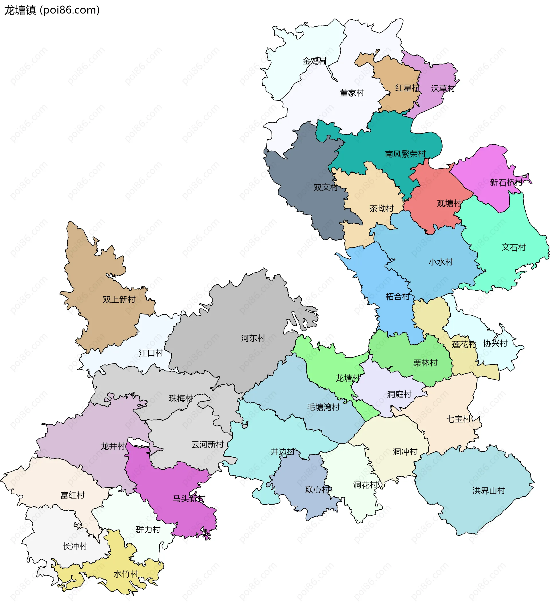 龙塘镇边界地图(五级行政区划)