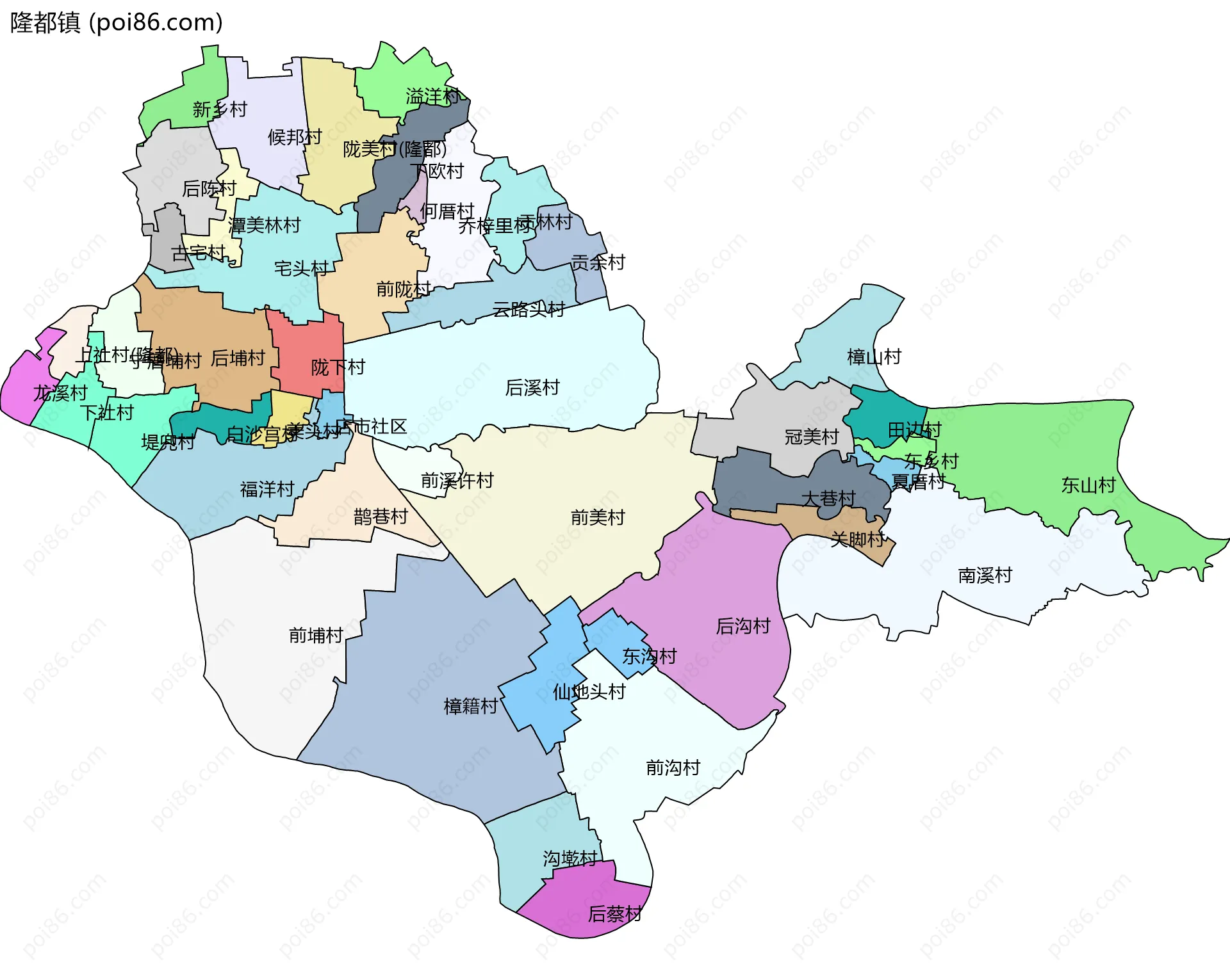 隆都镇边界地图(五级行政区划)