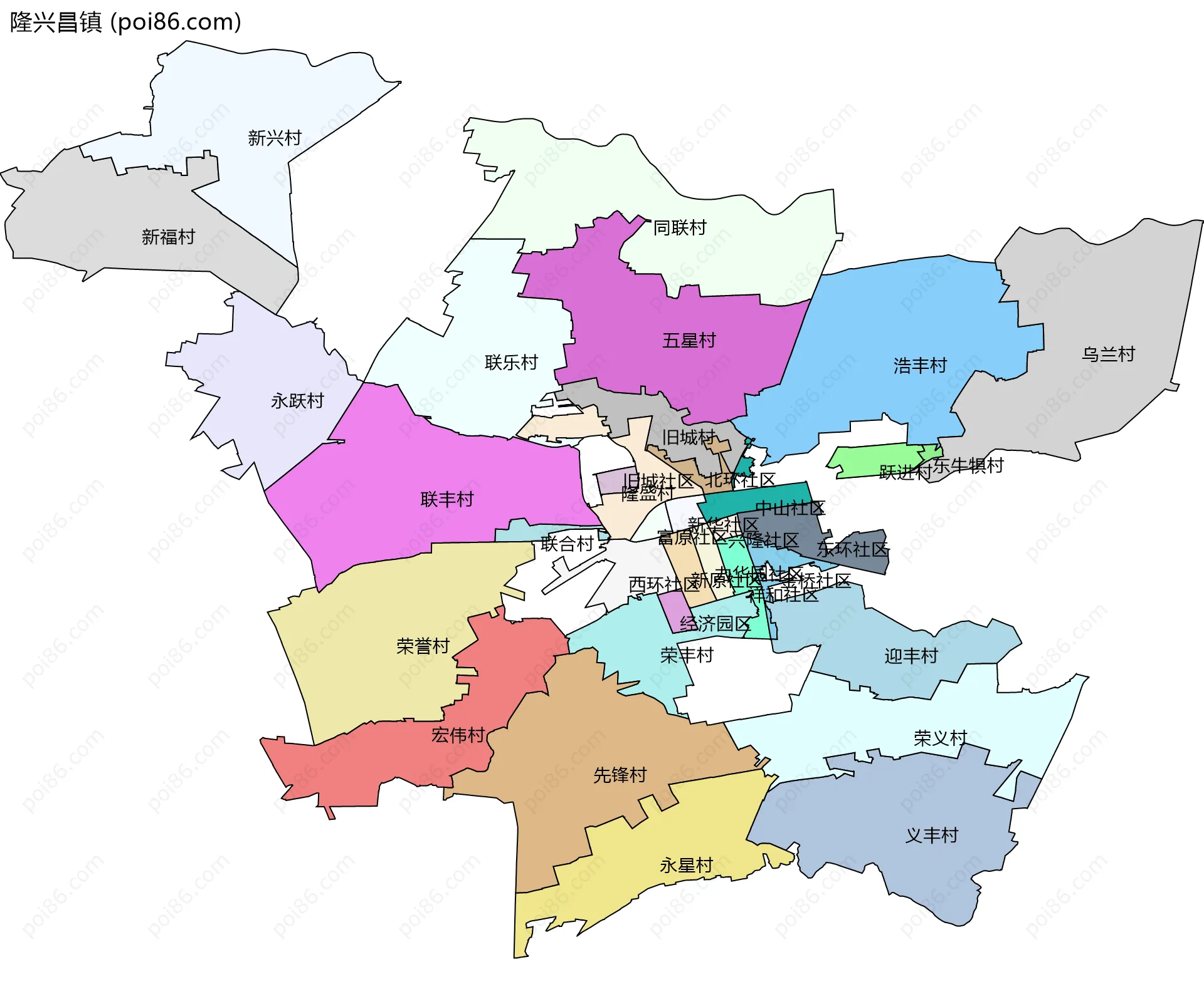 隆兴昌镇边界地图(五级行政区划)