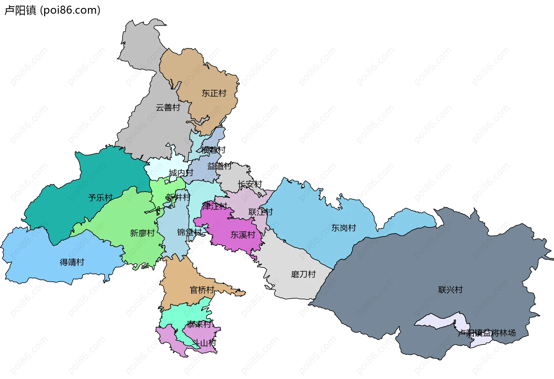 卢阳镇边界地图(五级行政区划)