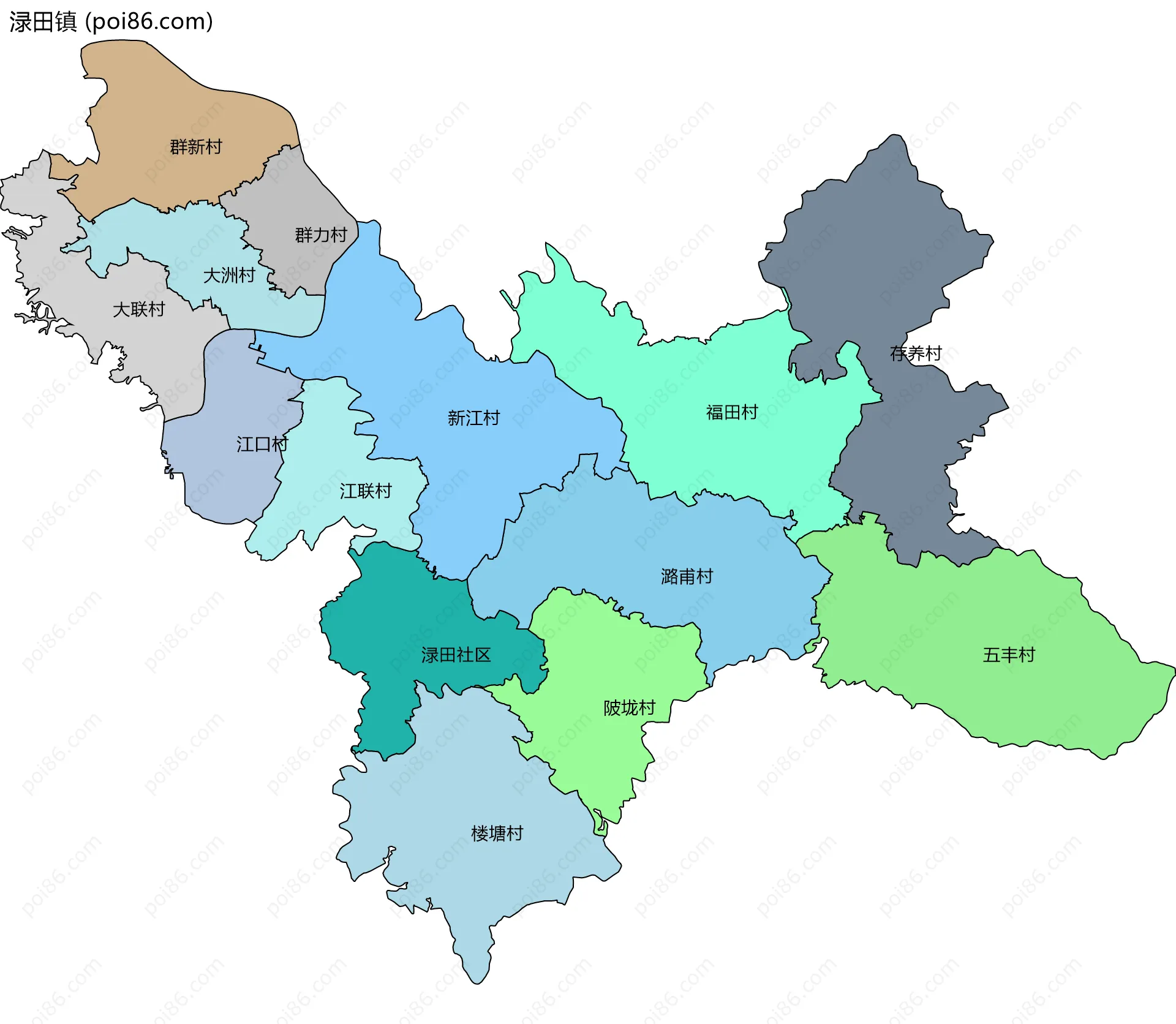 渌田镇边界地图(五级行政区划)