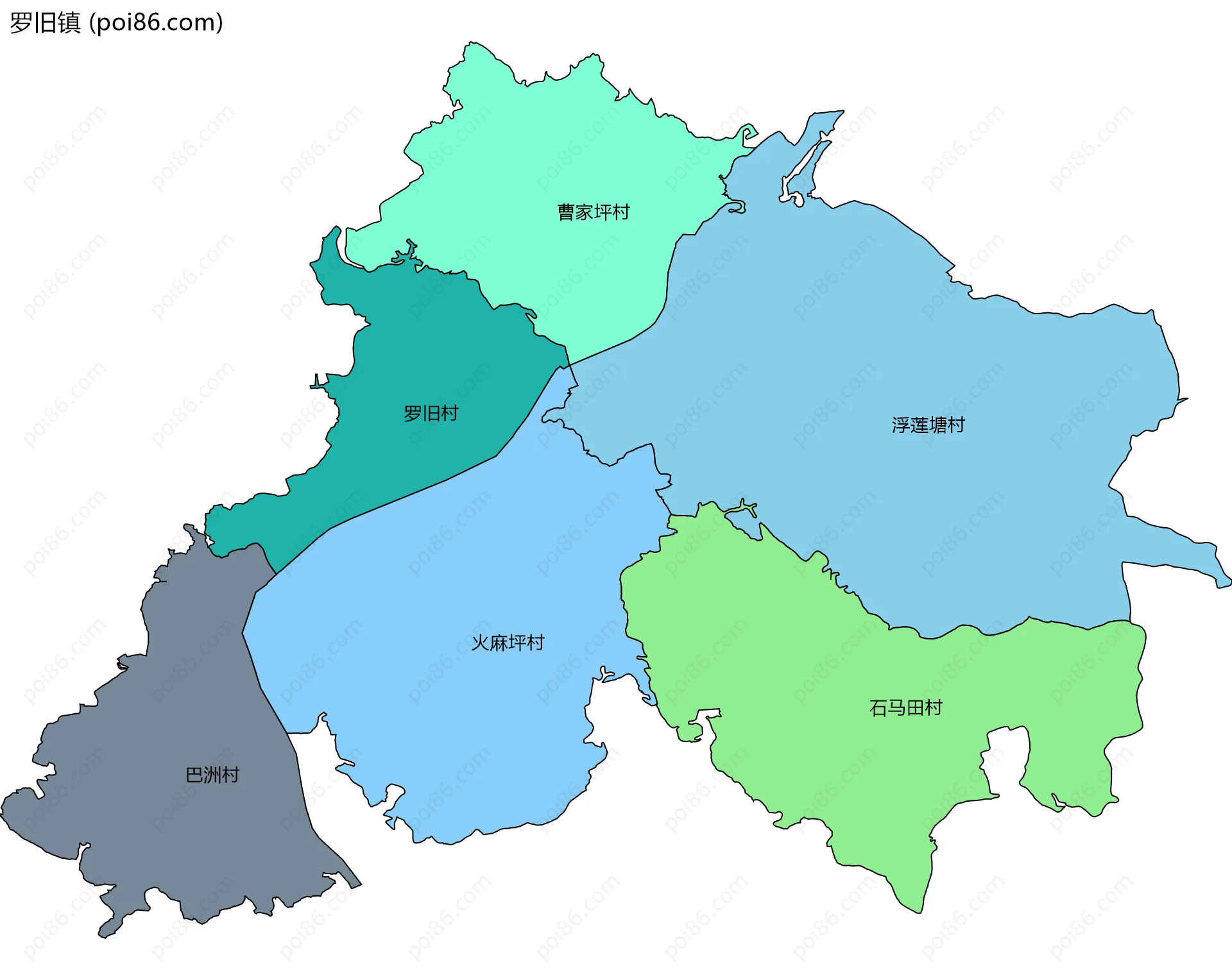 罗旧镇边界地图(五级行政区划)